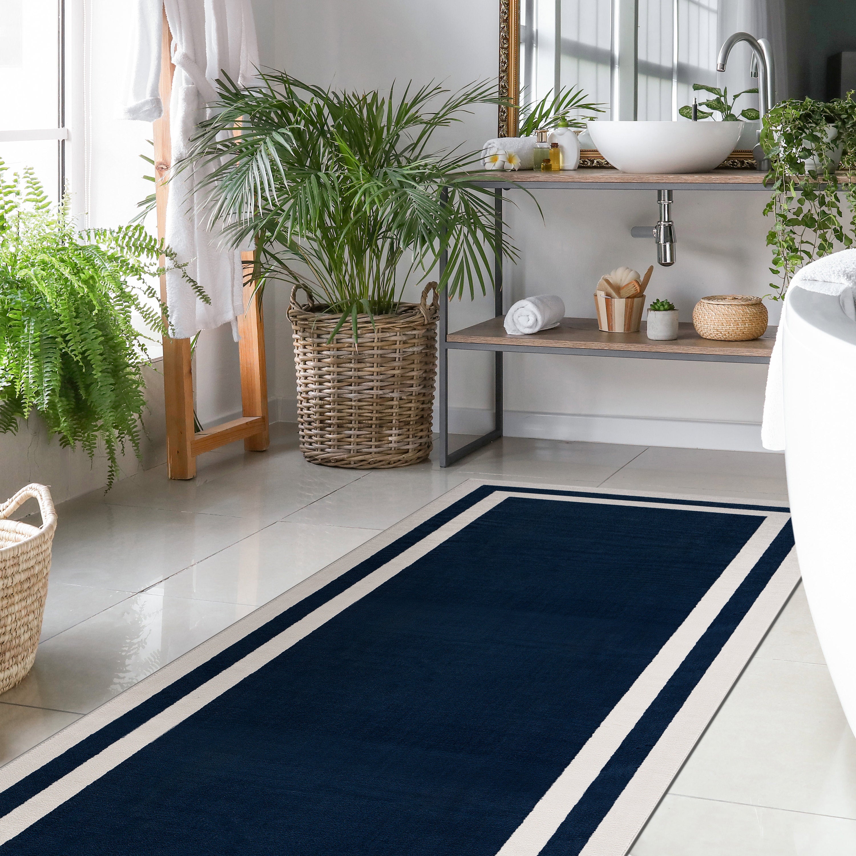 Crystal Bordered Area Rugs Navy Blue