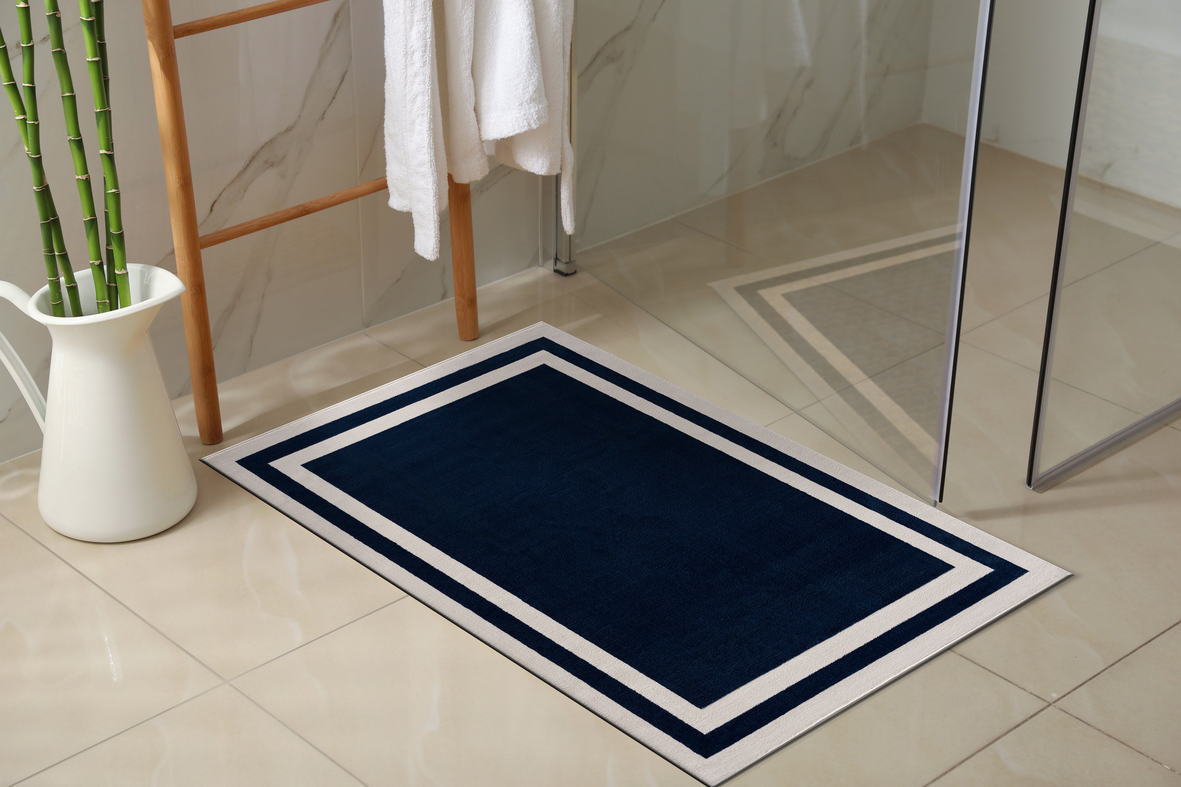 Crystal Bordered Area Rugs Navy Blue