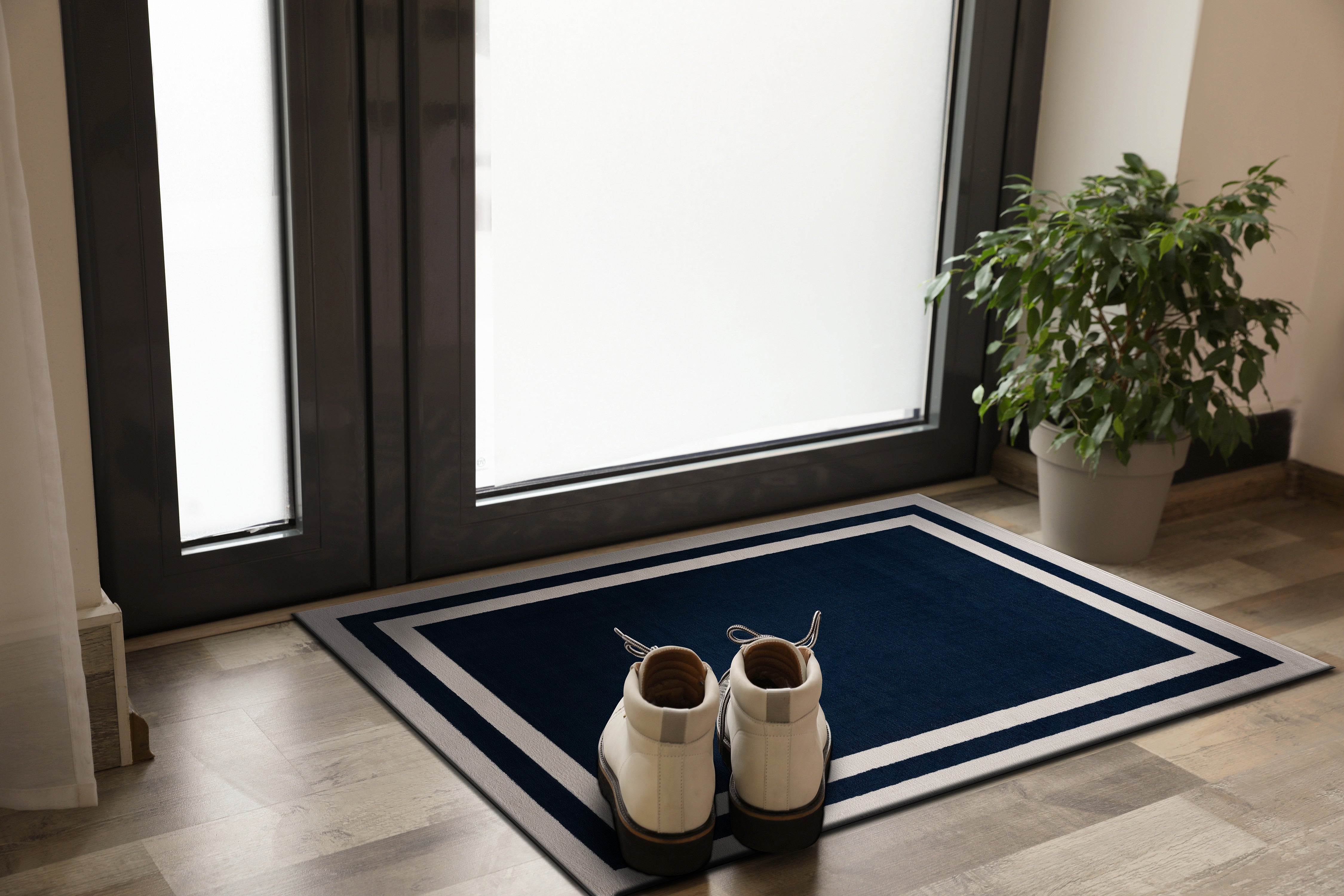 Crystal Bordered Area Rugs Navy Blue