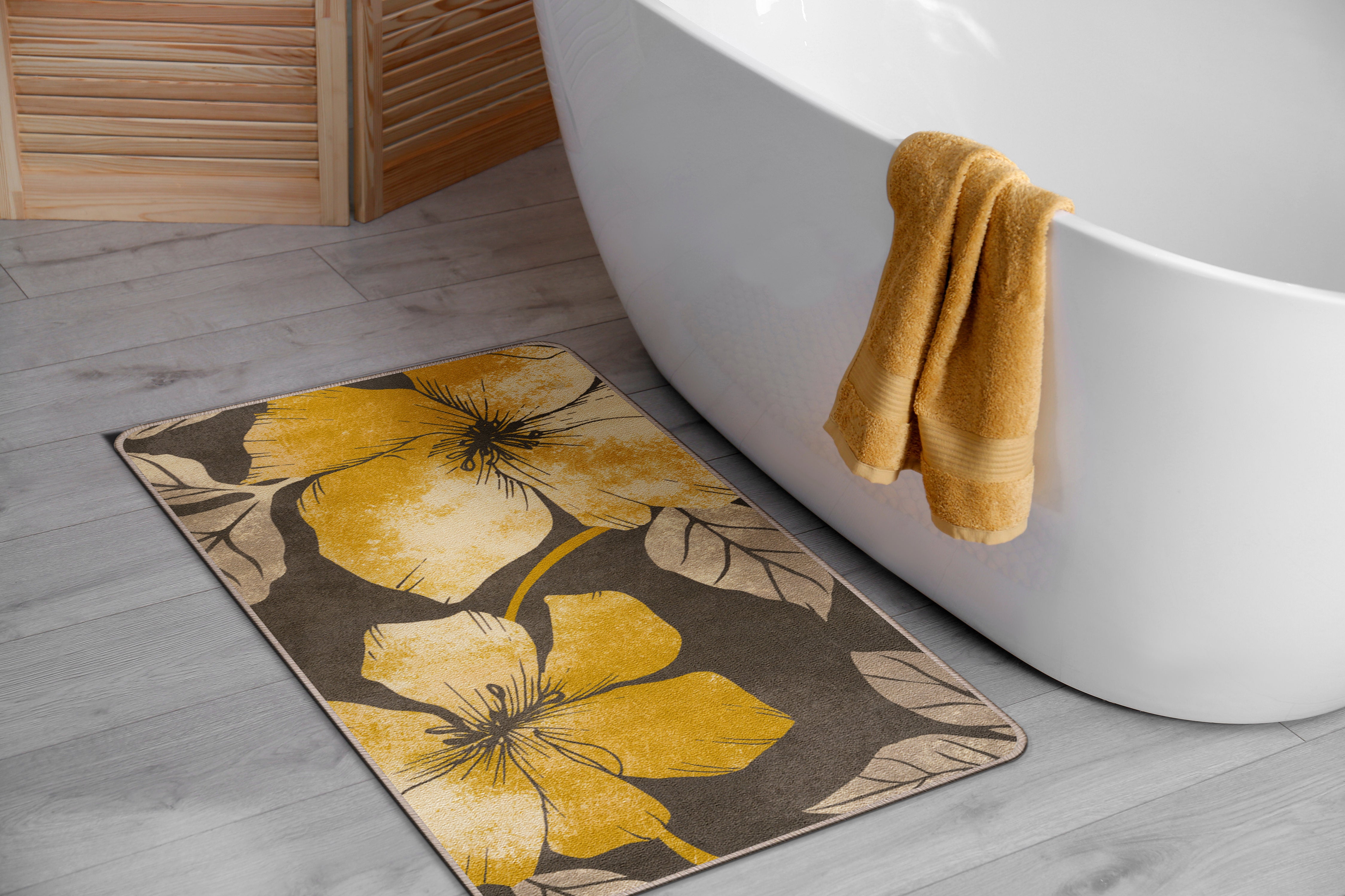 Floral Non-Slip Area Rugs Yellow