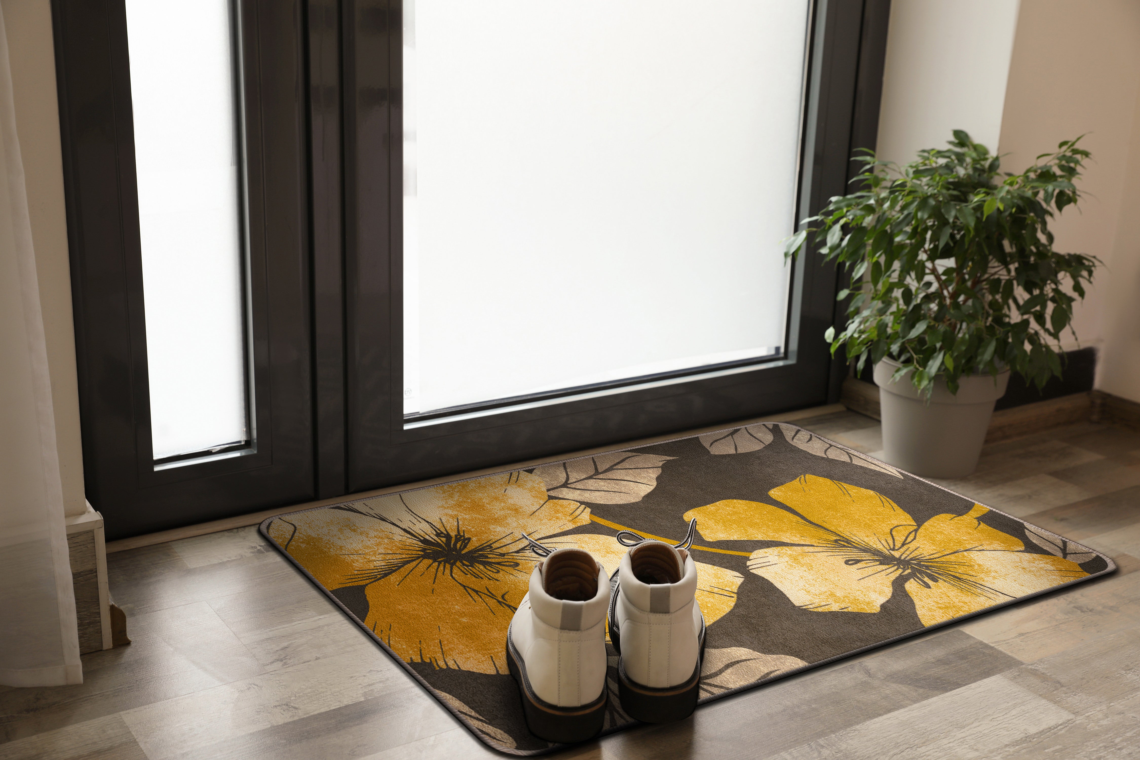 Floral Non-Slip Area Rugs Yellow