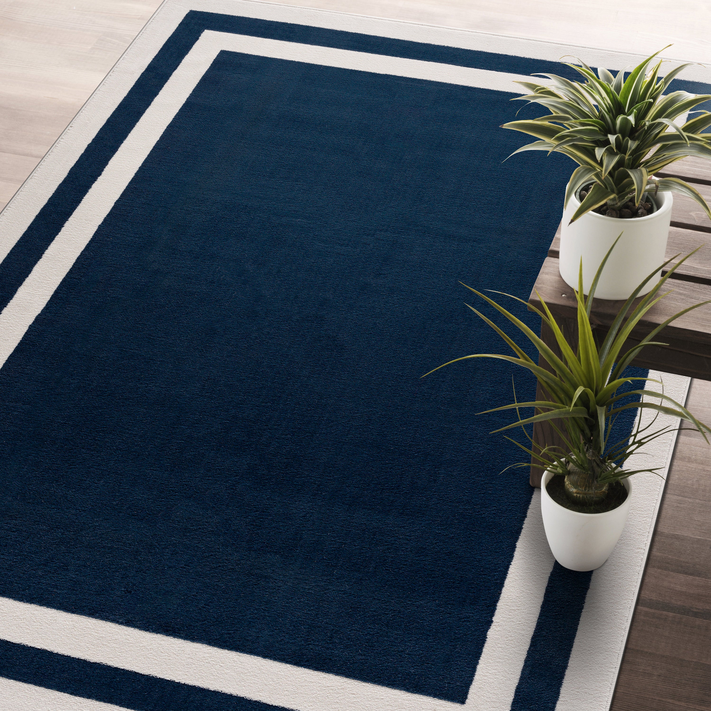 Crystal Bordered Area Rugs Navy Blue