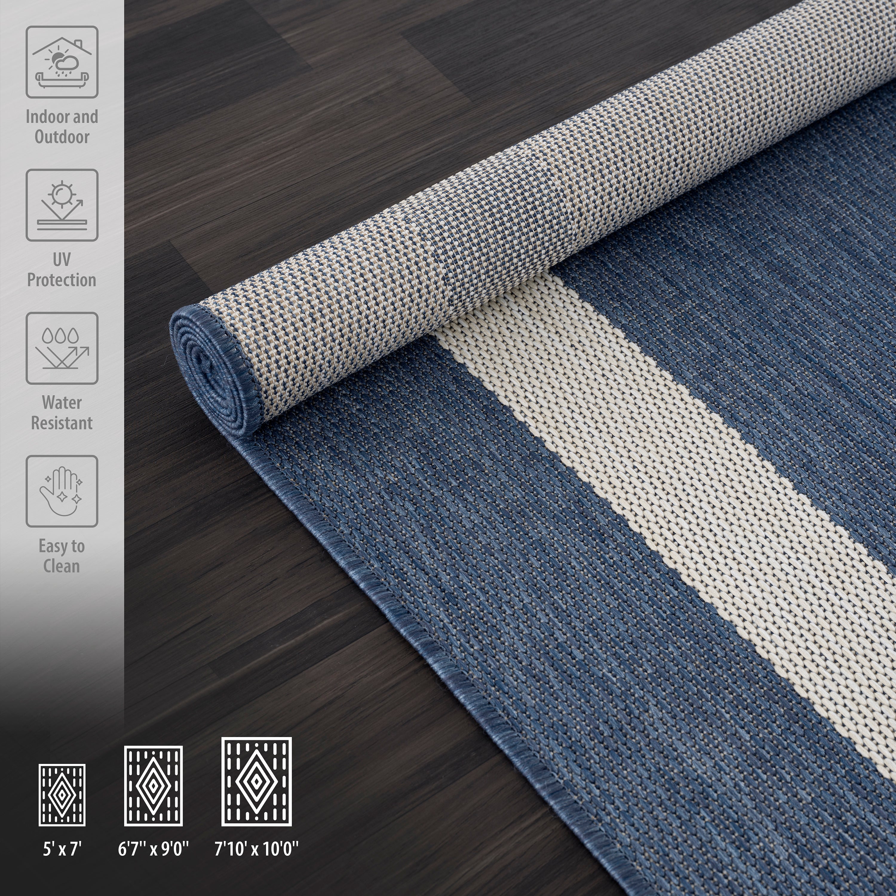 Bordered Outdoor Rugs Blue