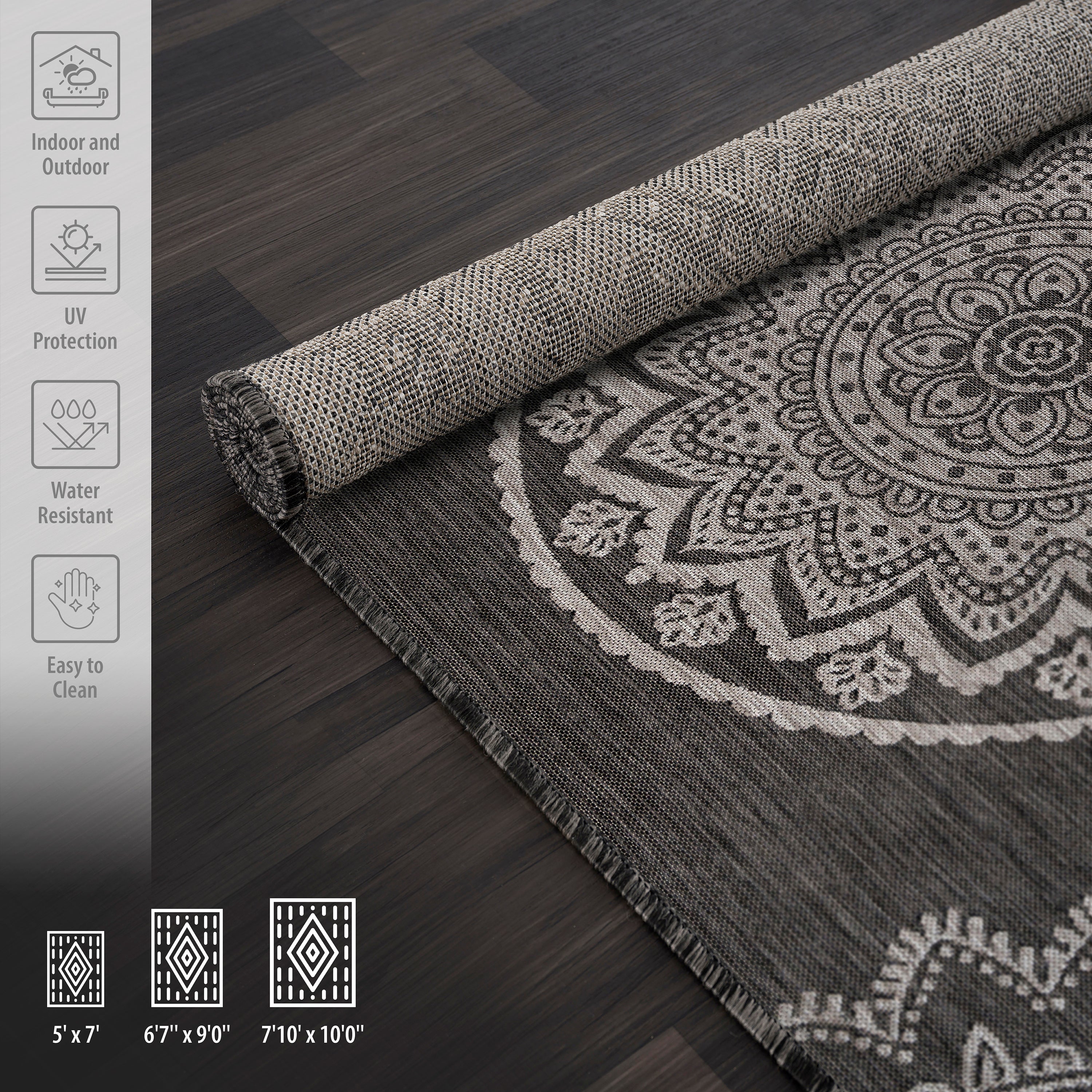 Medallion Outdoor Rugs Dark Grey