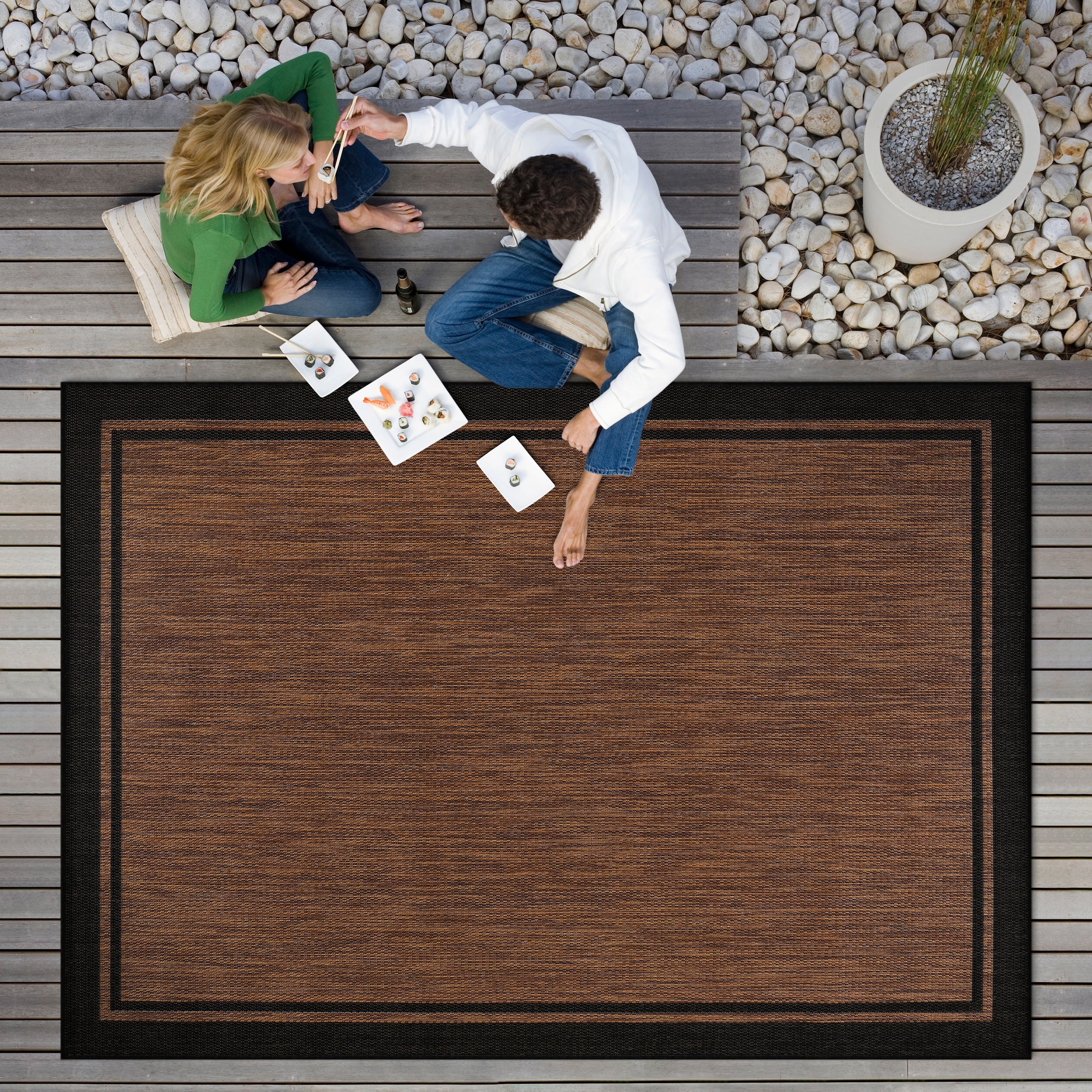 Summer Bordered Outdoor Rug Nut Brown
