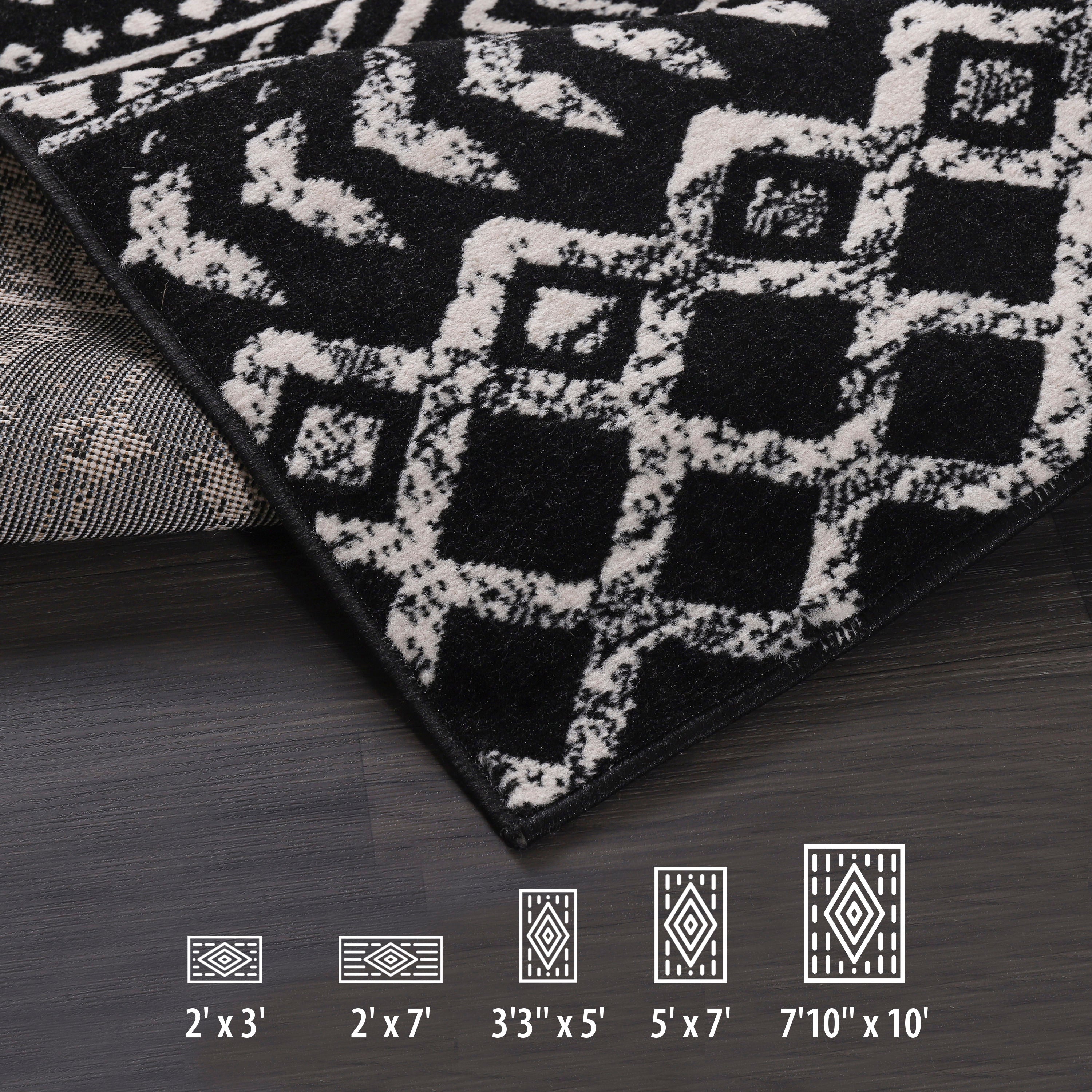 Crystal Boho Area Rugs Black