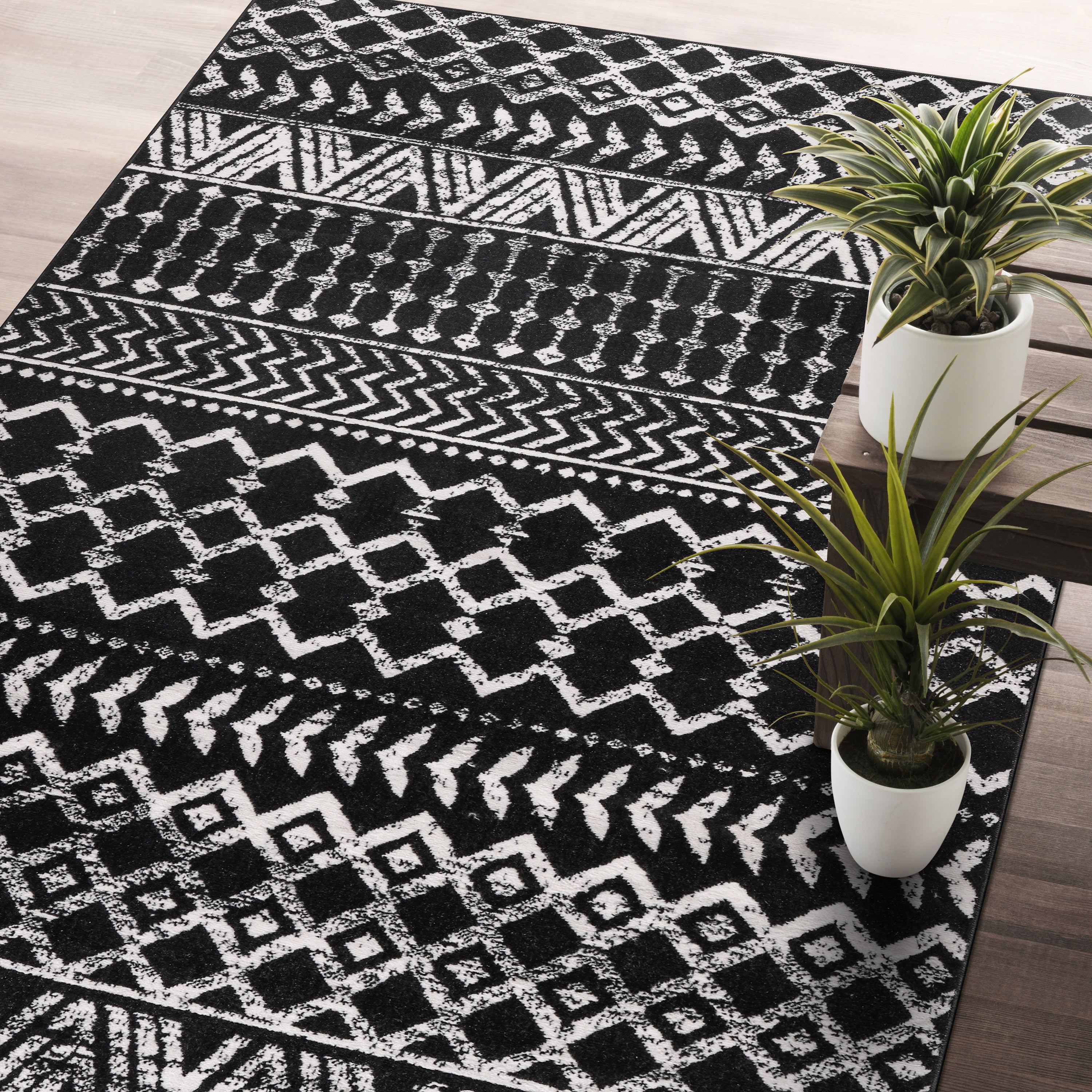 Crystal Boho Area Rugs Black