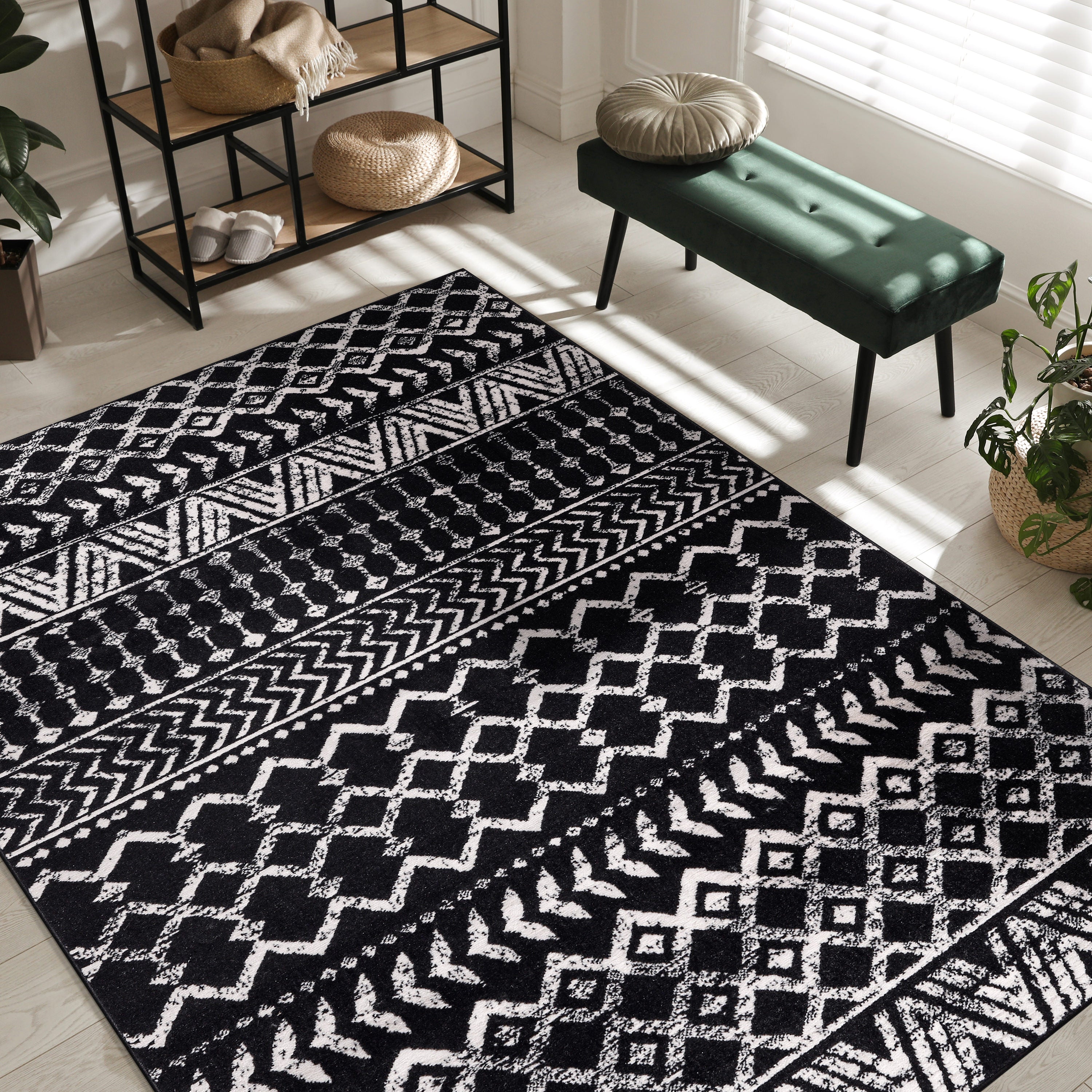 Crystal Boho Area Rugs Black