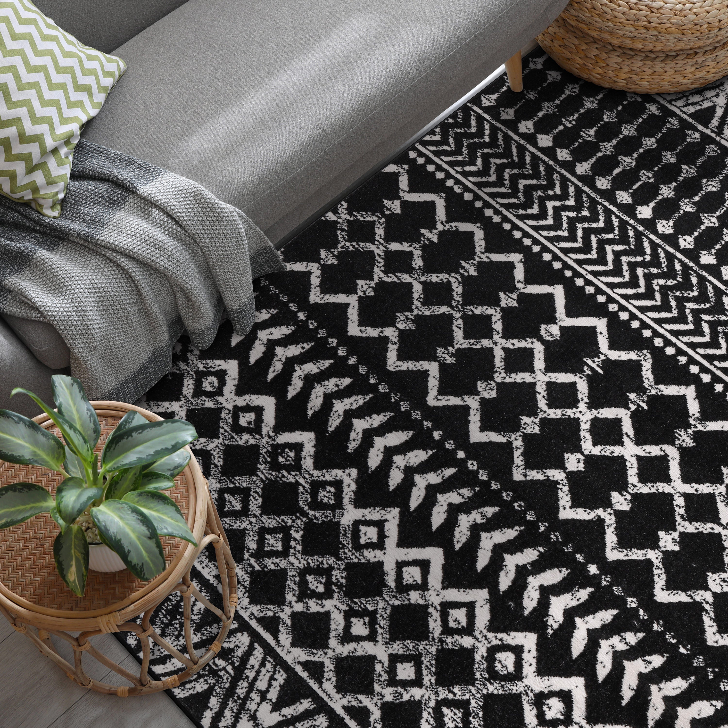 Crystal Boho Area Rugs Black