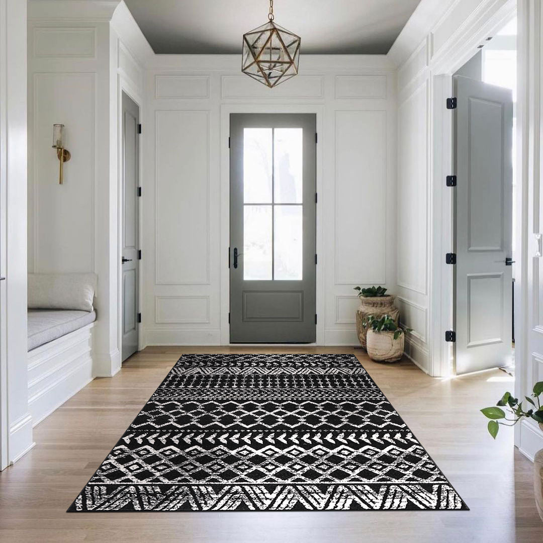 Crystal Boho Area Rugs Black