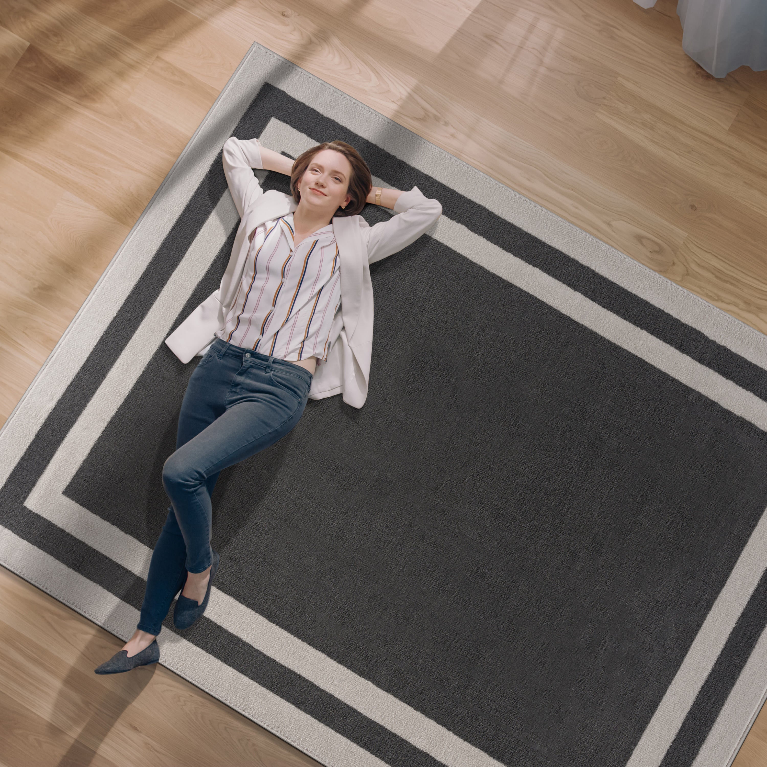 Crystal Bordered Area Rugs Dark Grey