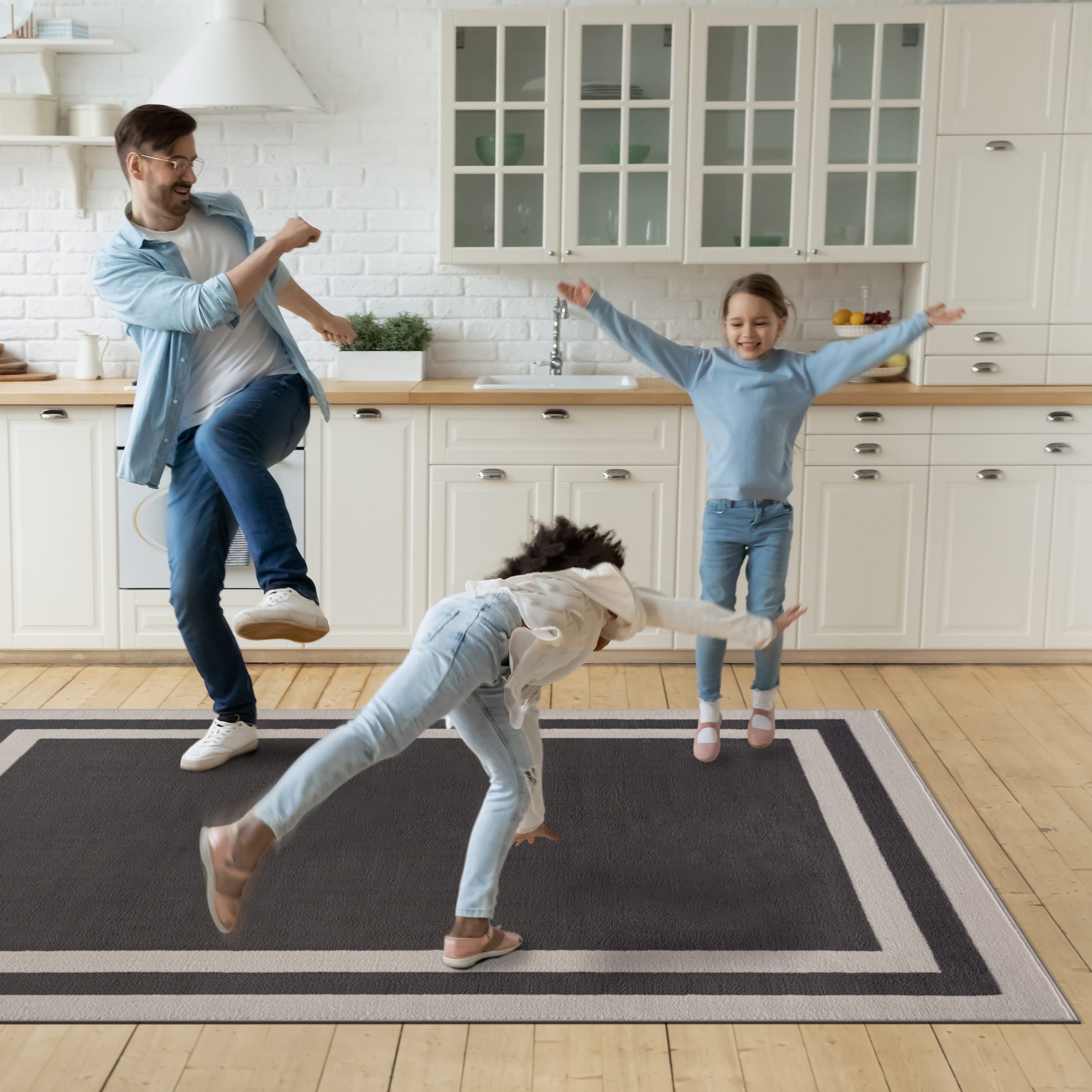 Crystal Bordered Area Rugs Dark Grey