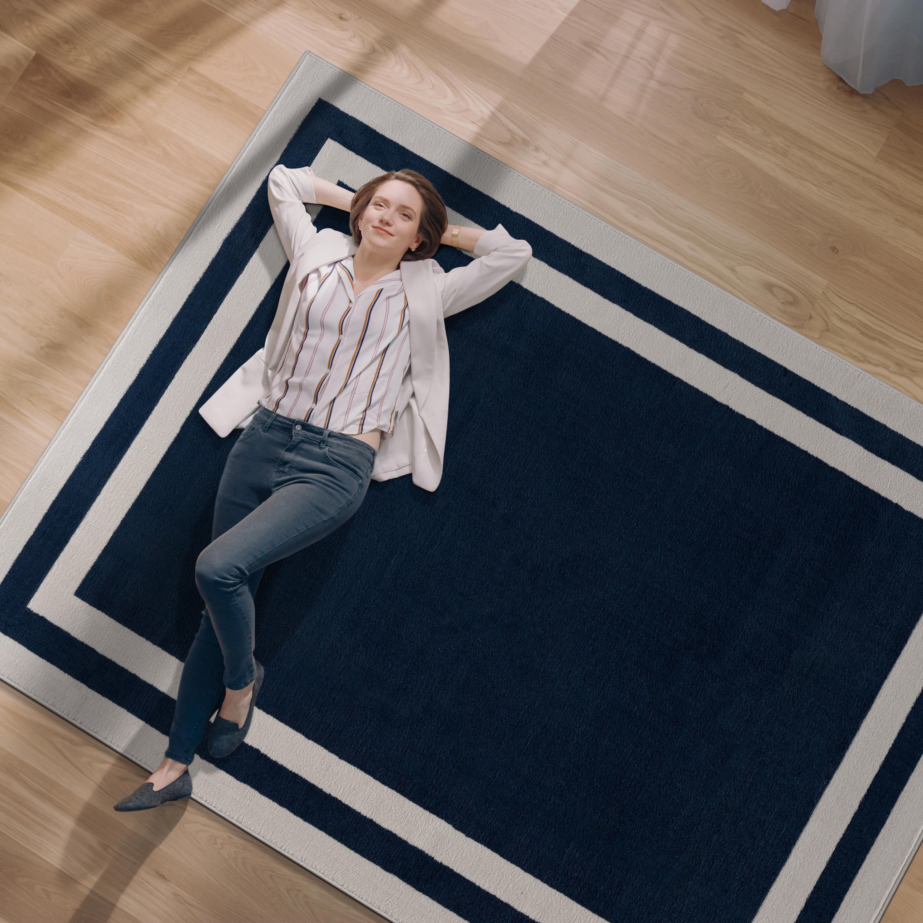 Crystal Bordered Area Rugs Navy Blue