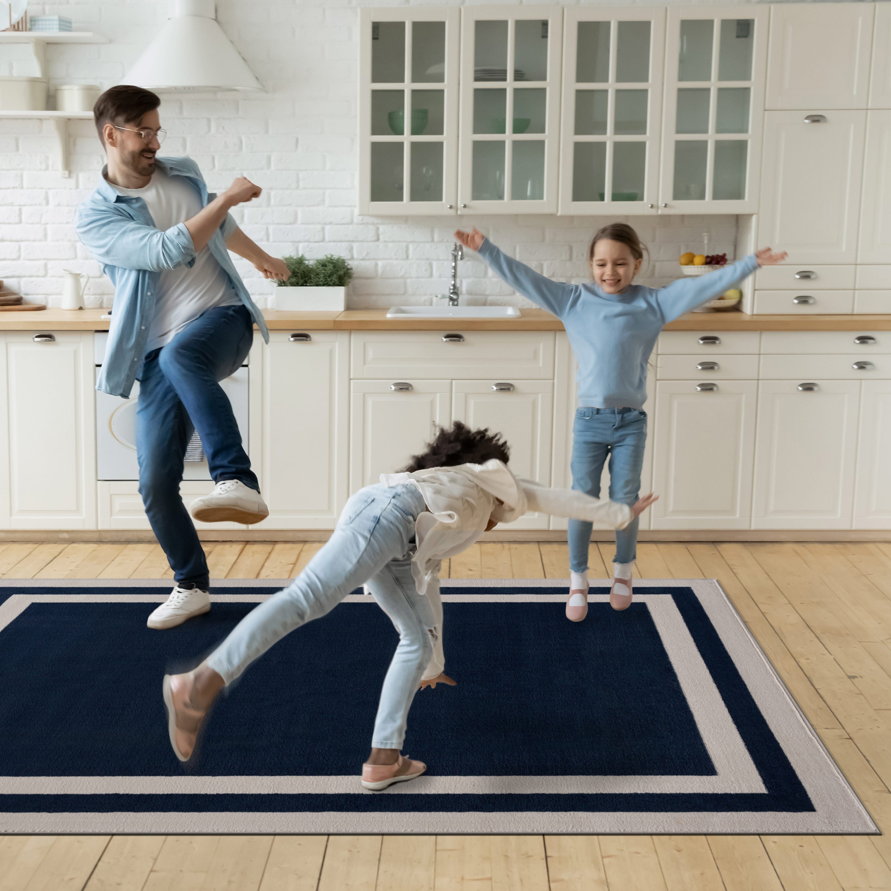 Crystal Bordered Area Rugs Navy Blue