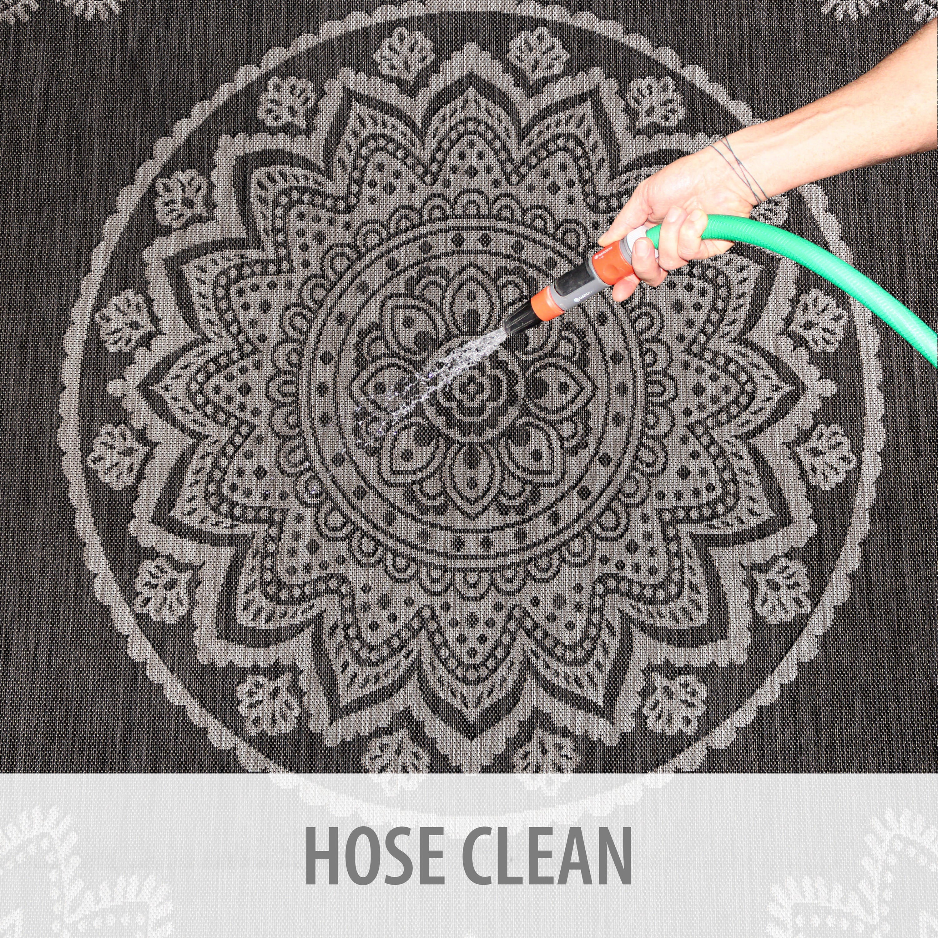 Medallion Outdoor Rugs Dark Grey