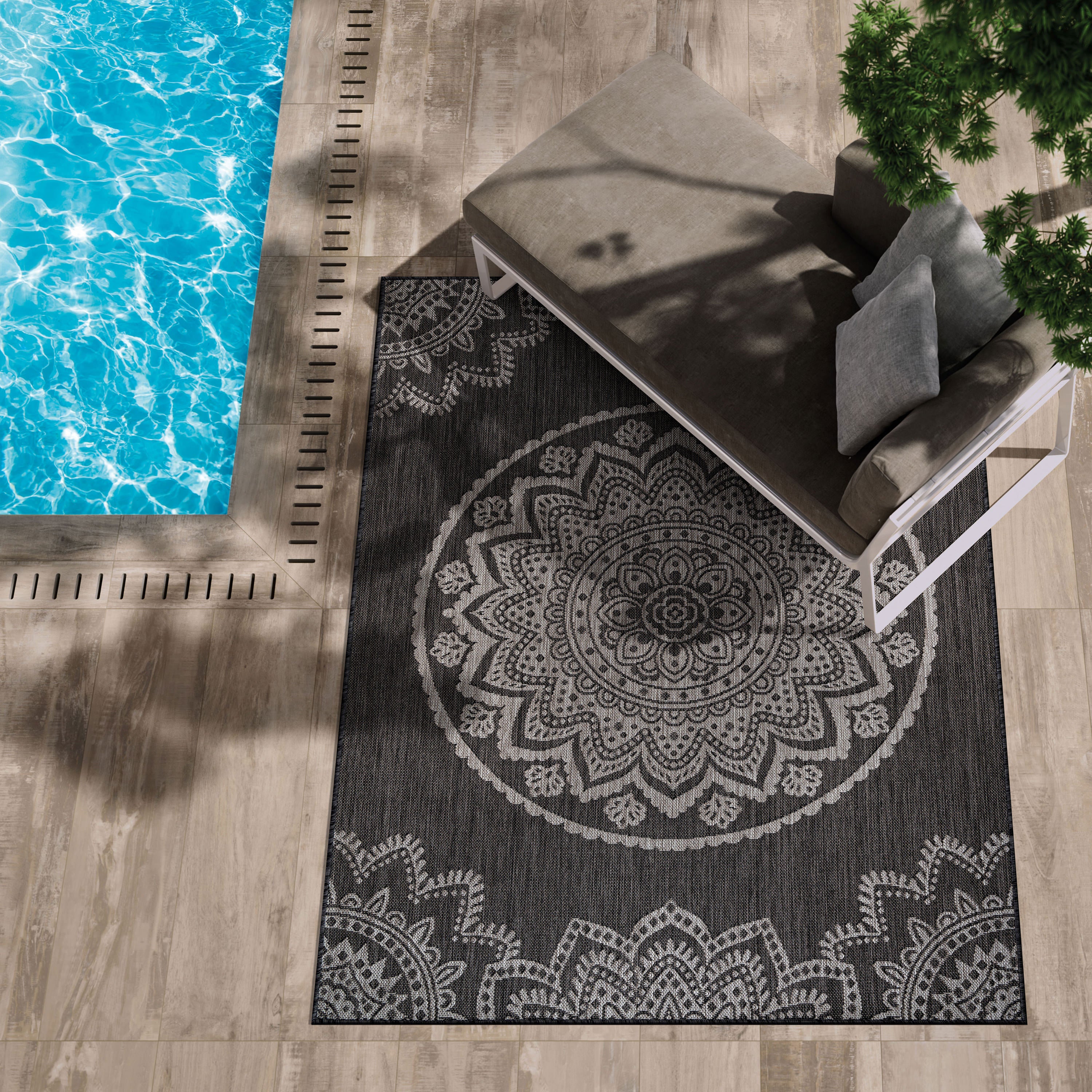 Medallion Outdoor Rugs Dark Grey