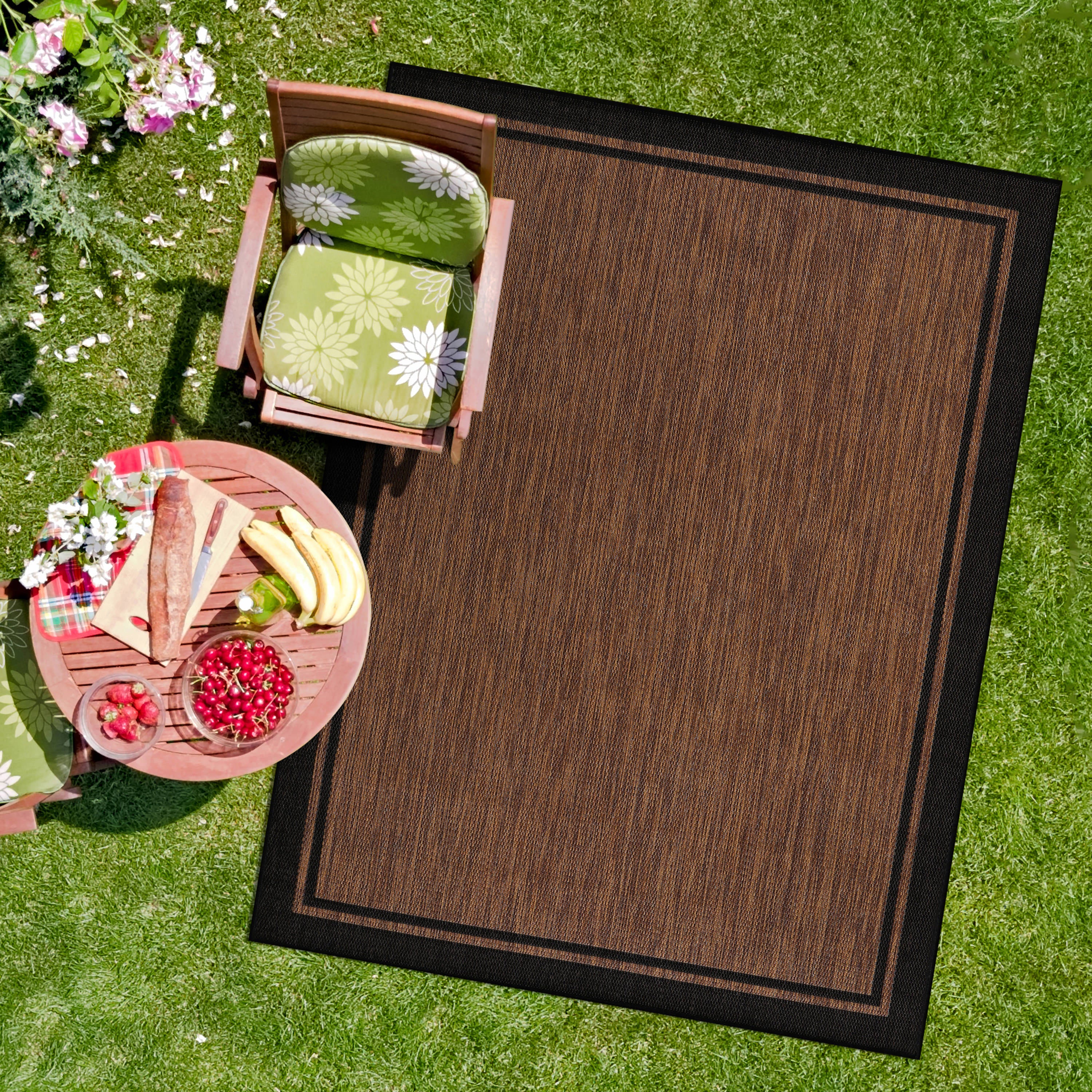 Summer Bordered Outdoor Rug Nut Brown