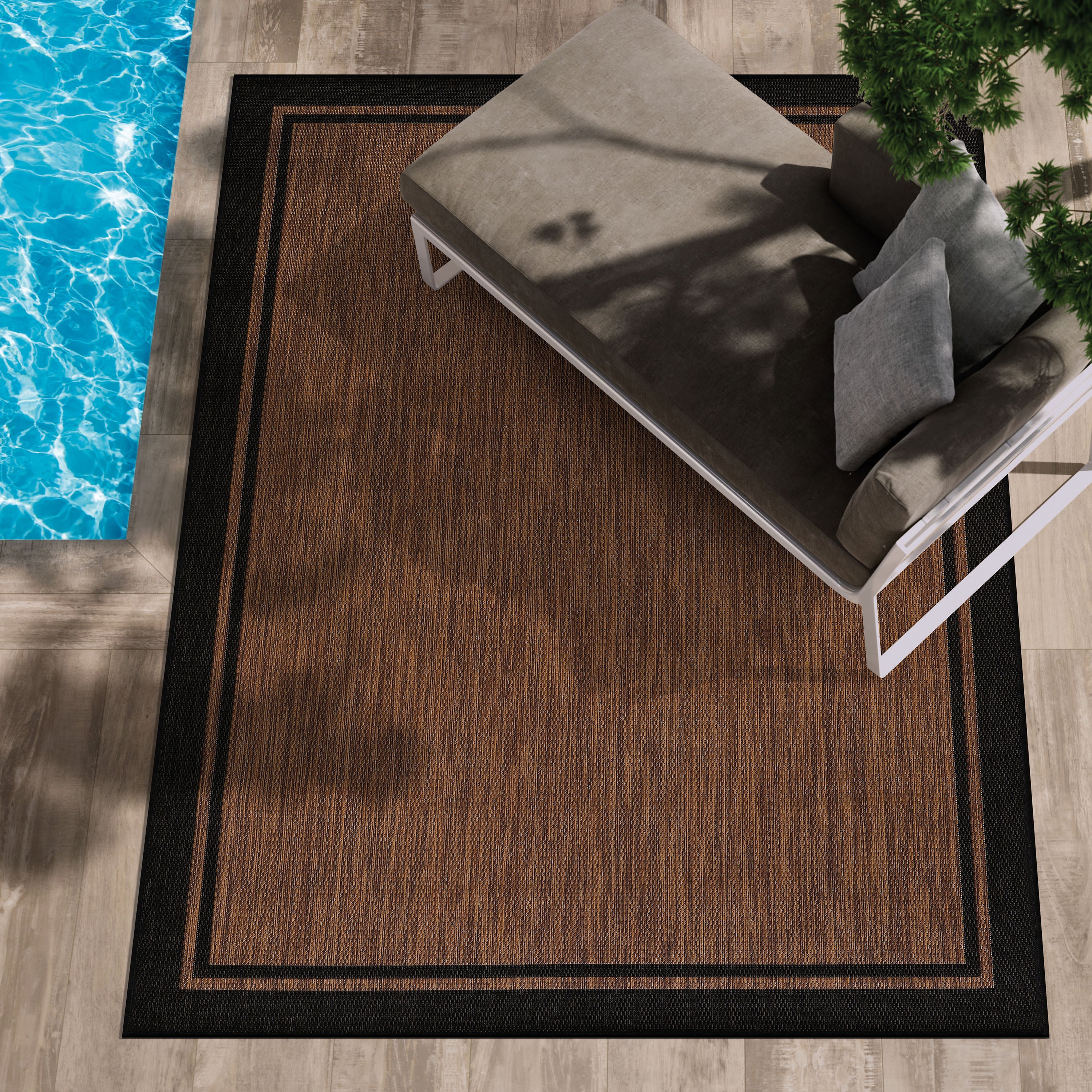 Summer Bordered Outdoor Rug Nut Brown