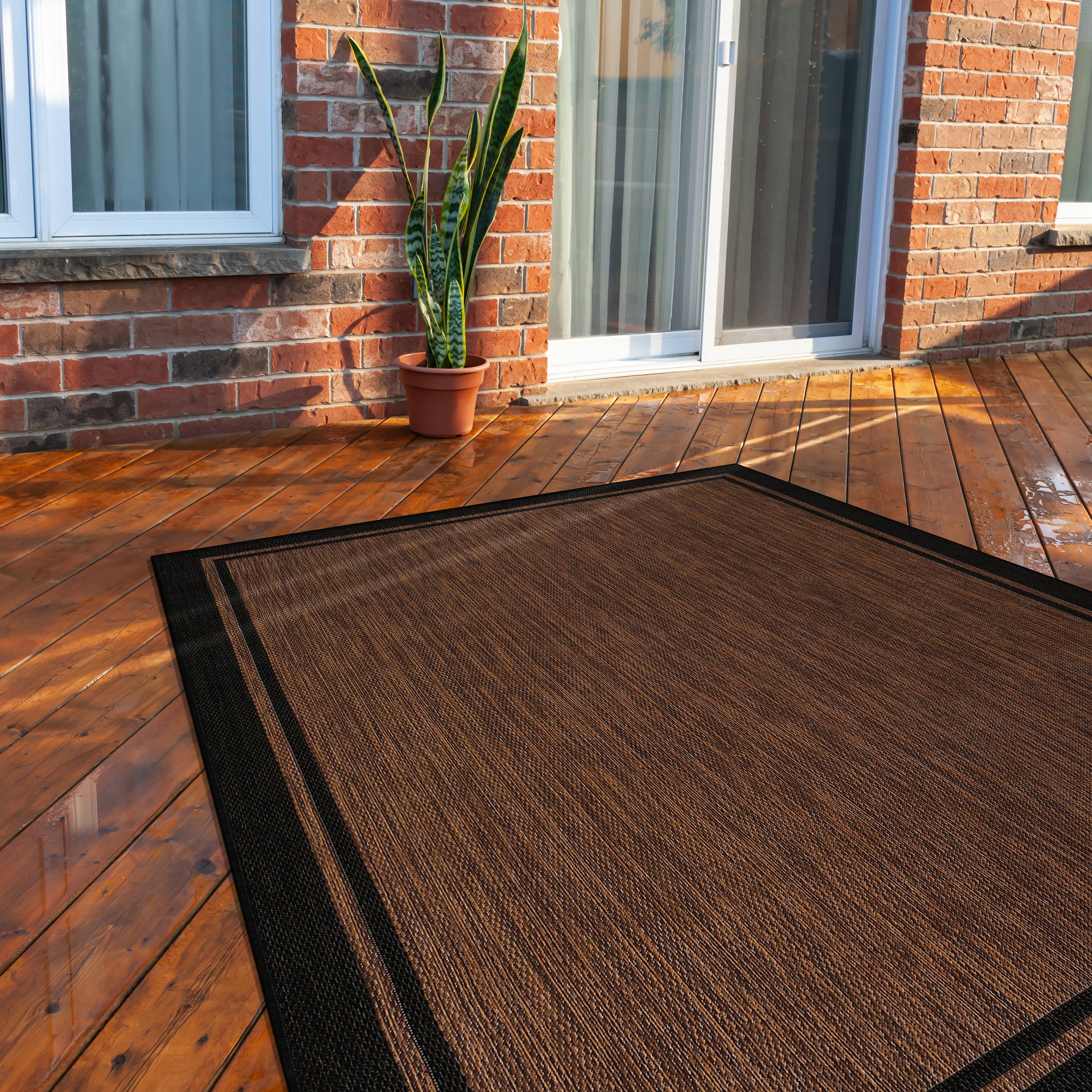 Summer Bordered Outdoor Rug Nut Brown