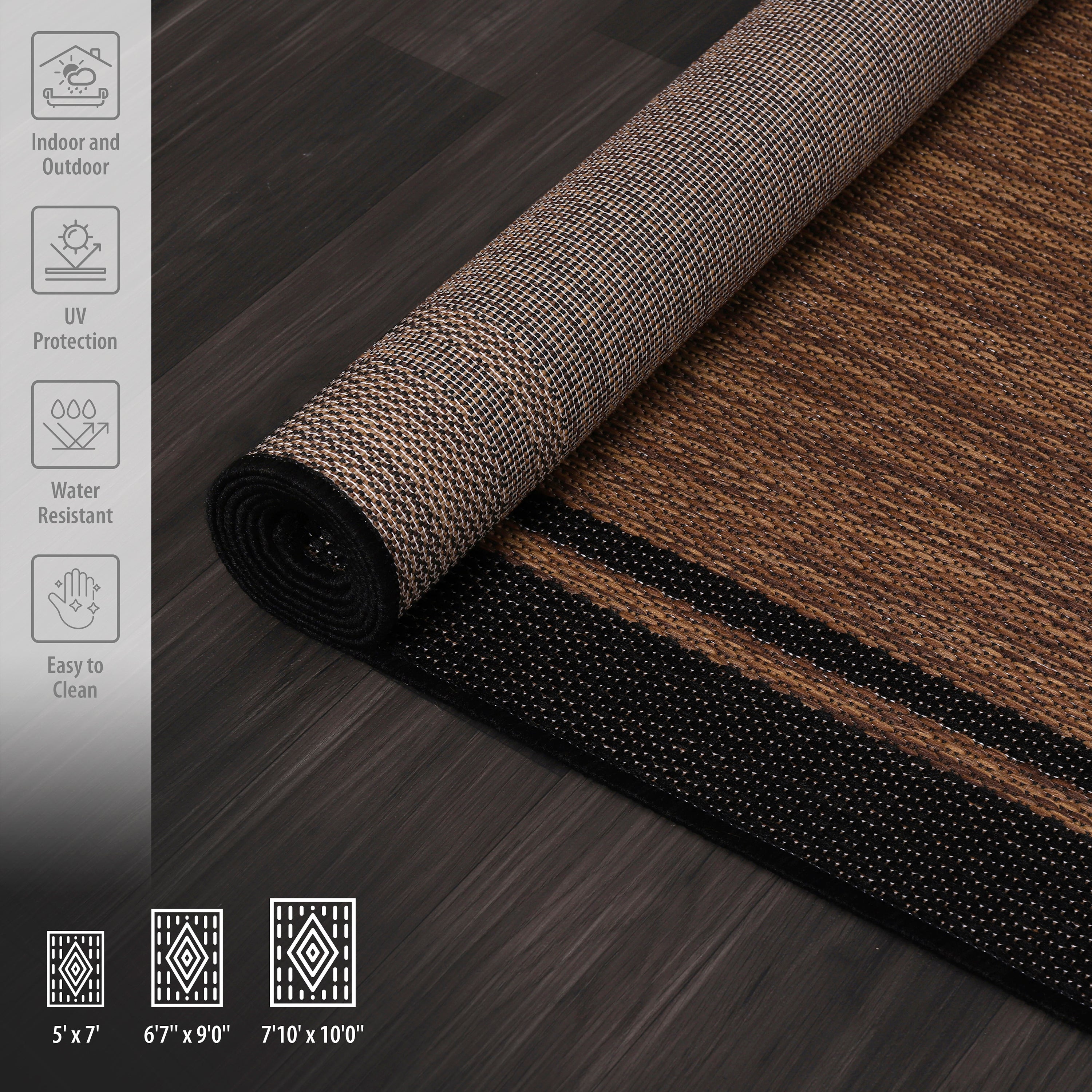 Summer Bordered Outdoor Rug Nut Brown