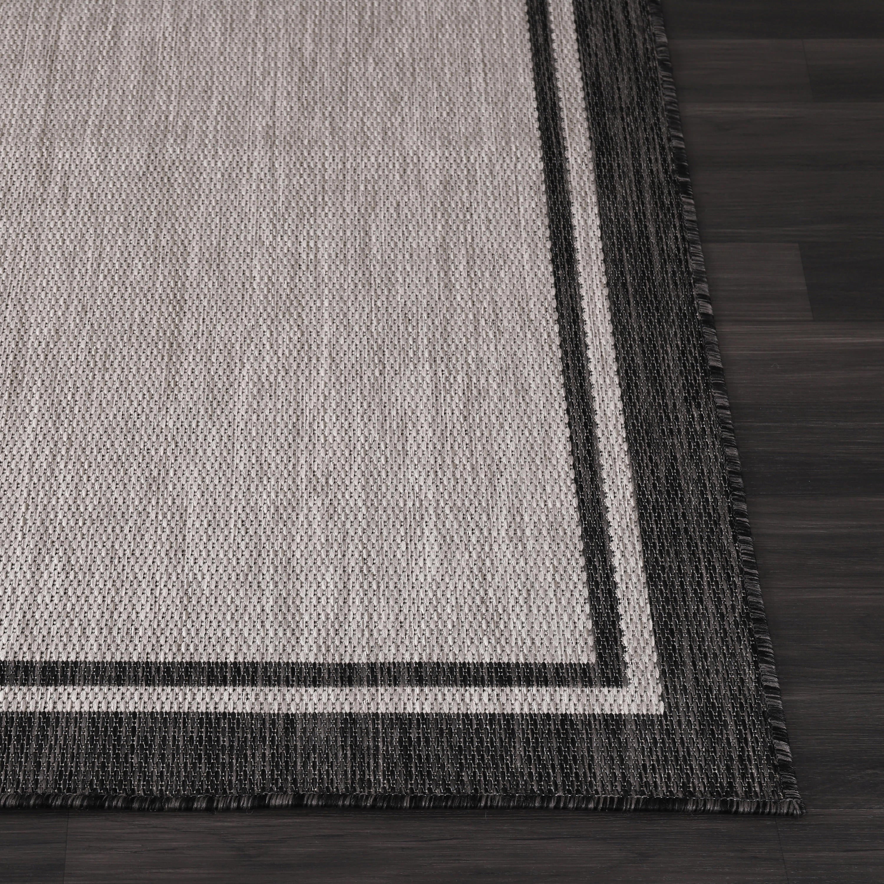Summer Bordered Outdoor Rug Grey