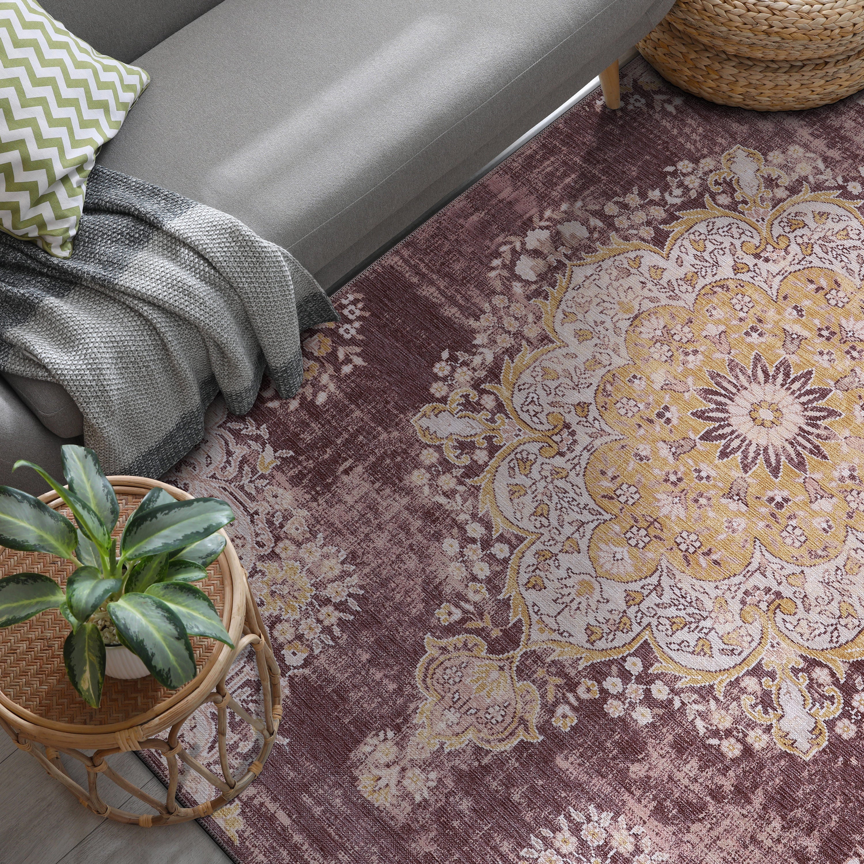 Distressed Area Rugs Yellow