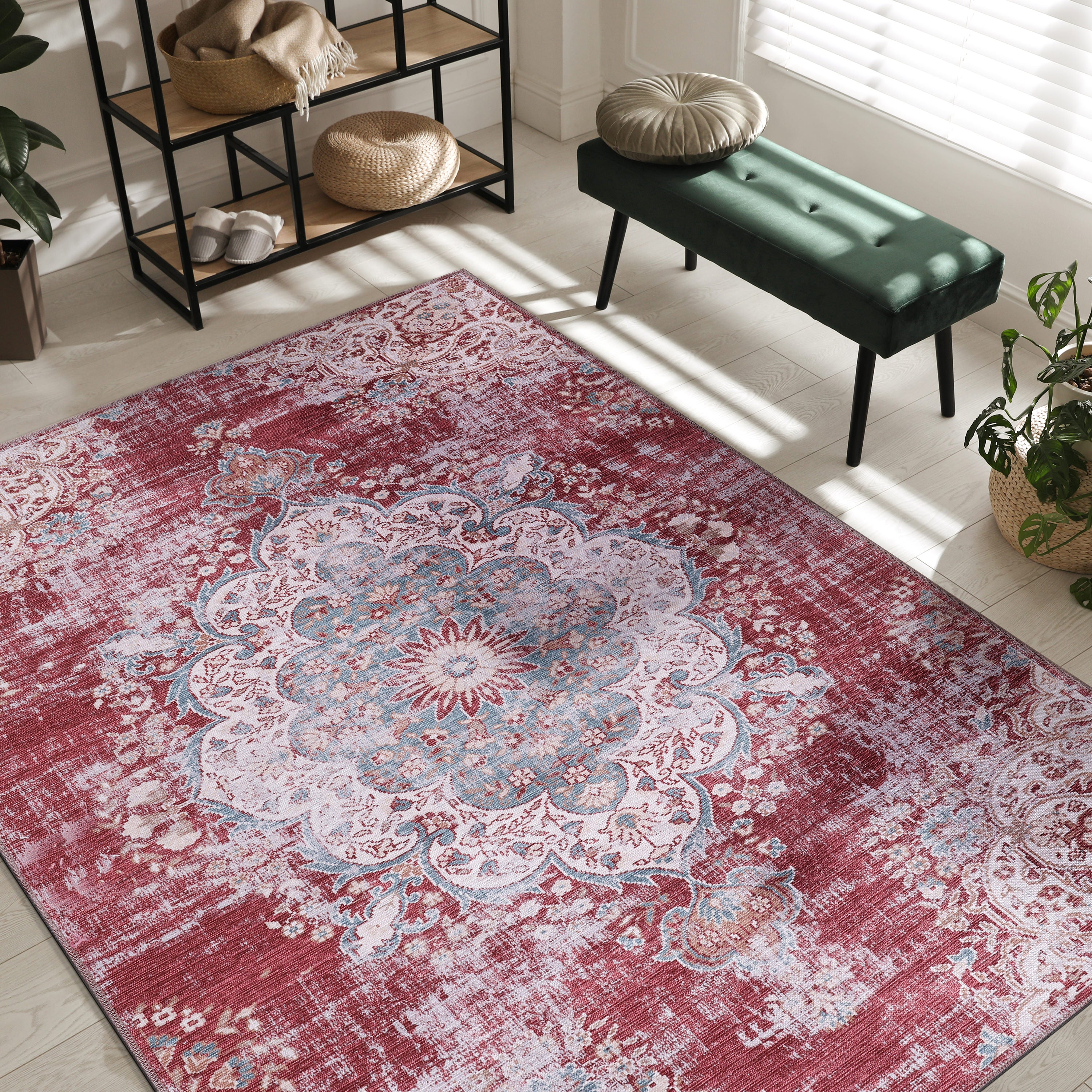 Distressed Indoor Area Rugs Rust Red