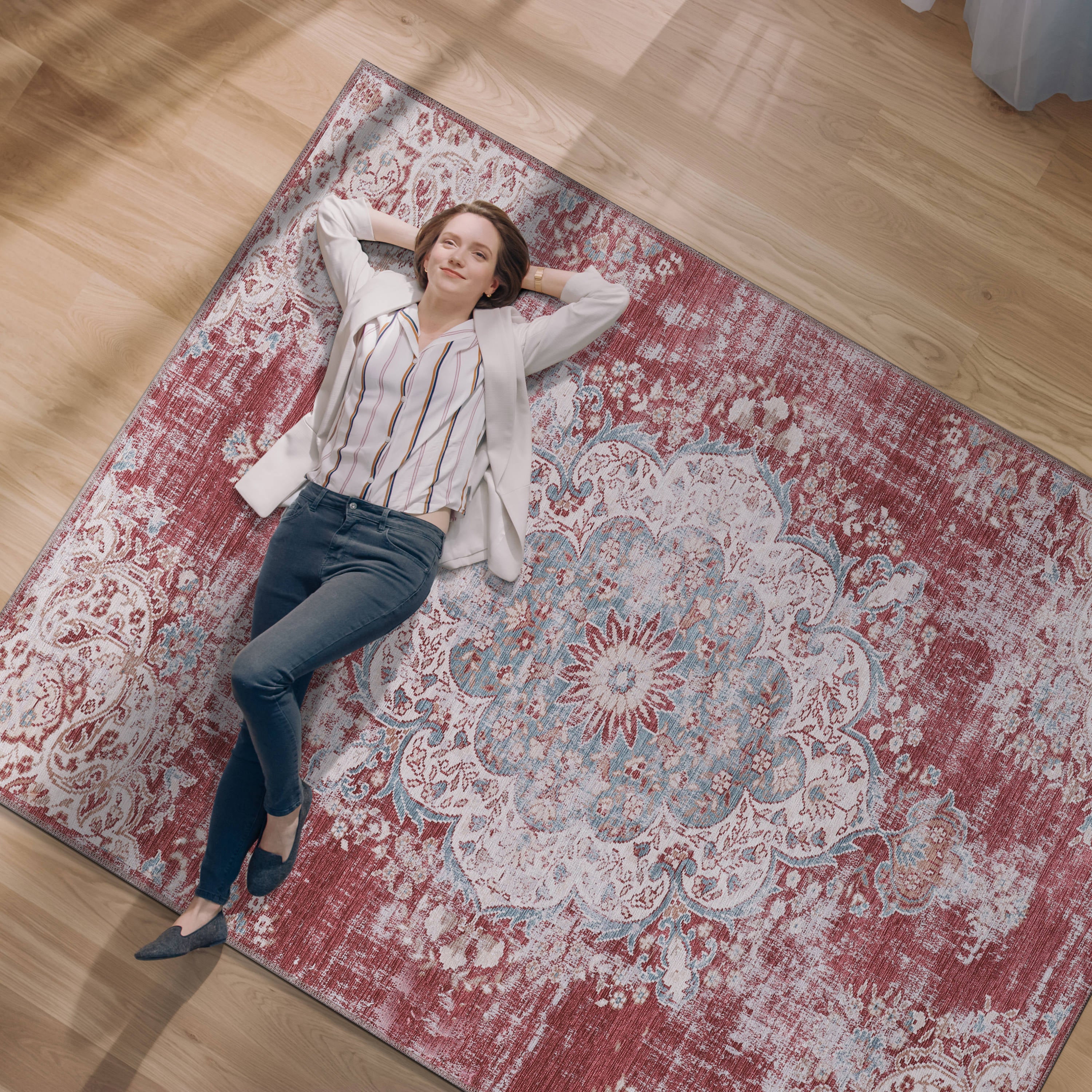 Distressed Indoor Area Rugs Rust Red