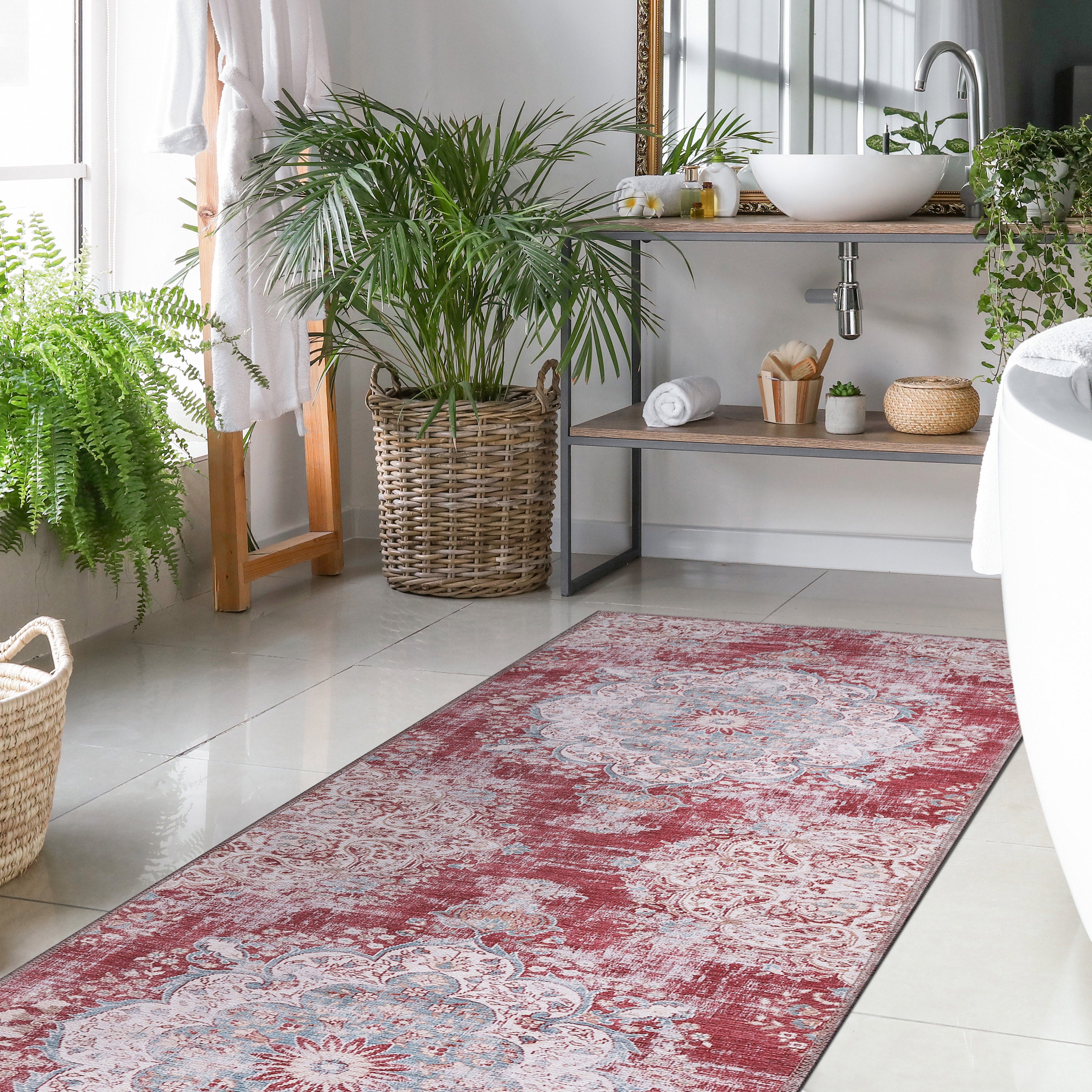 Distressed Indoor Area Rugs Rust Red