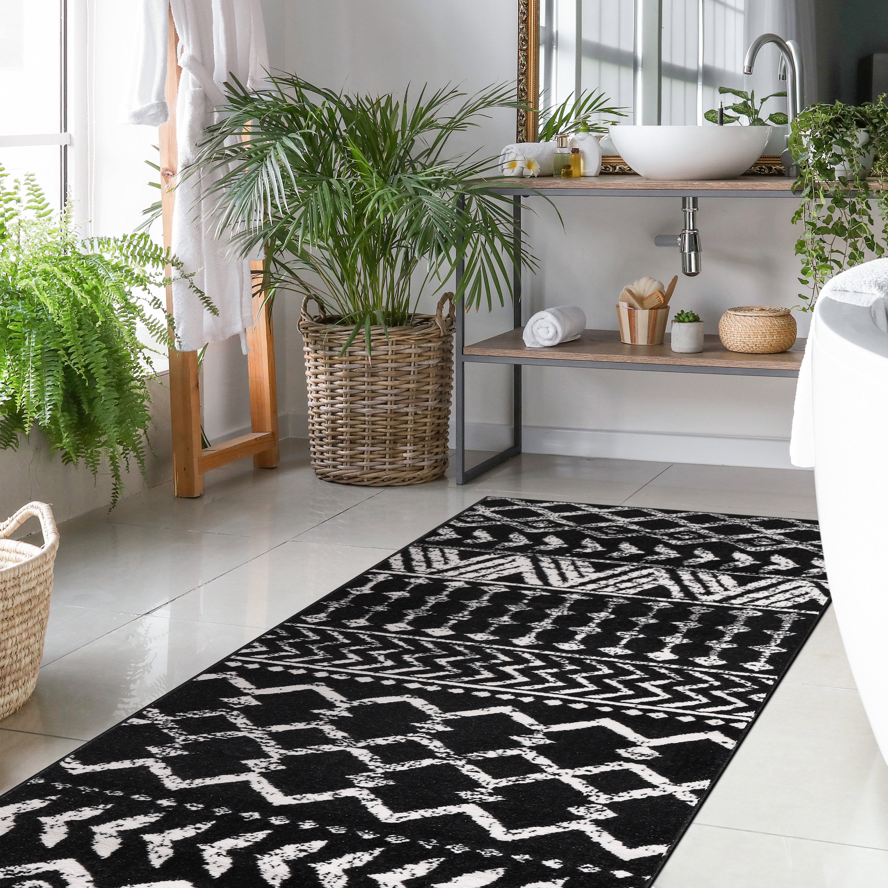 Crystal Boho Area Rugs Black