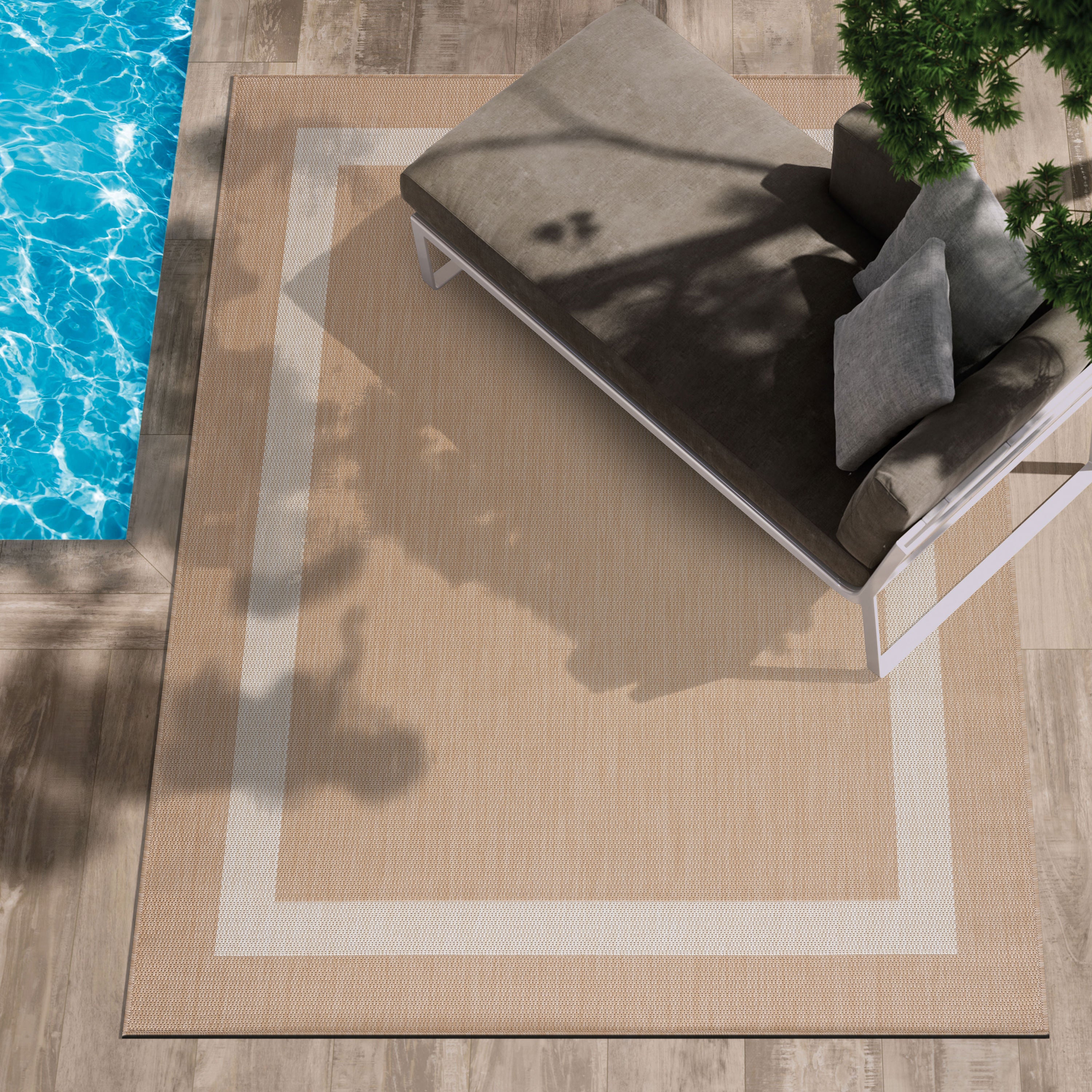 Bordered Outdoor Rugs Beige