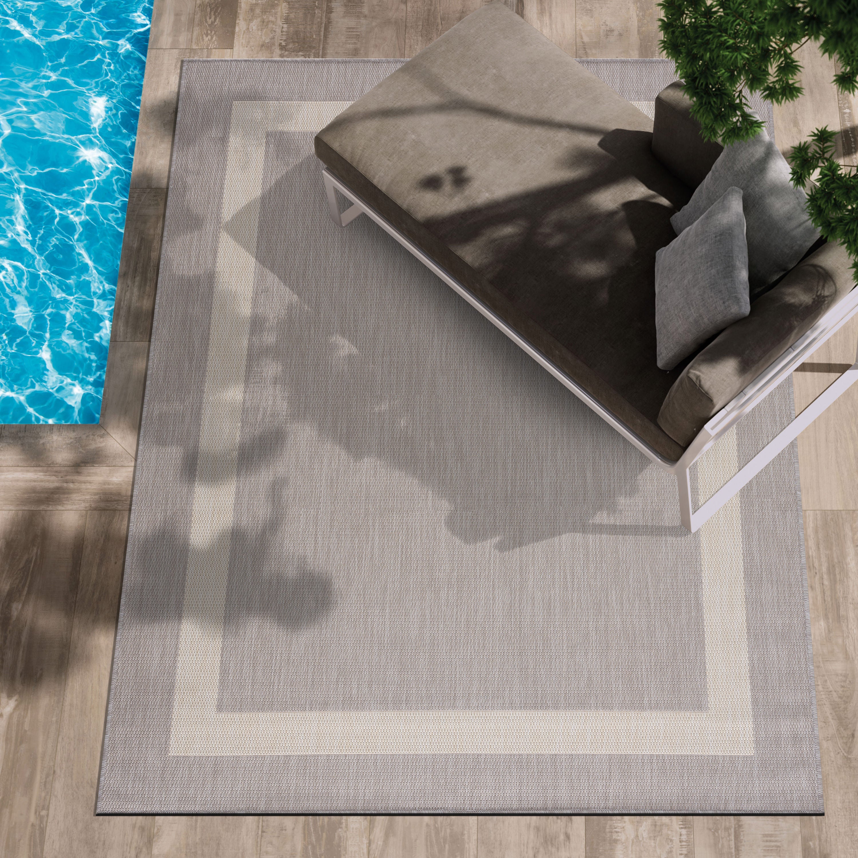 Bordered Outdoor Rugs Grey