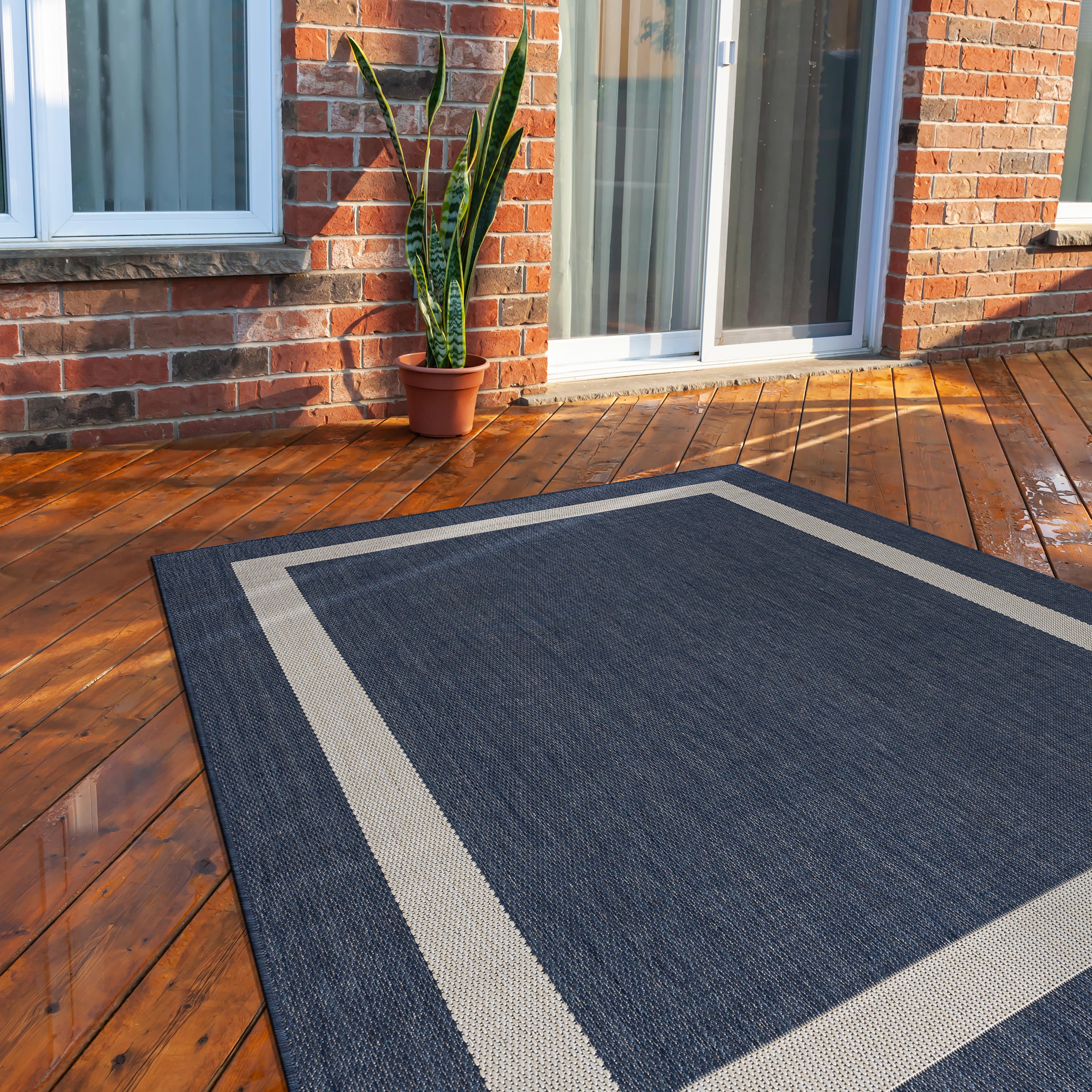 Bordered Outdoor Rugs Blue