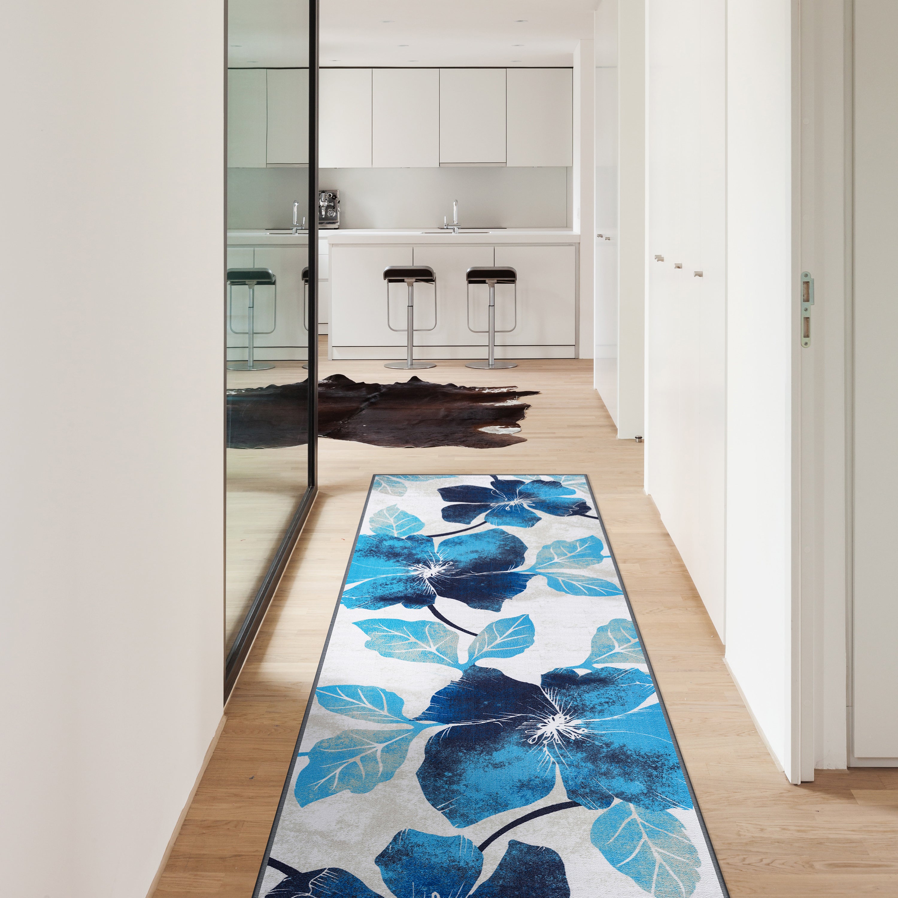 Floral Non-Slip Area Rugs Blue