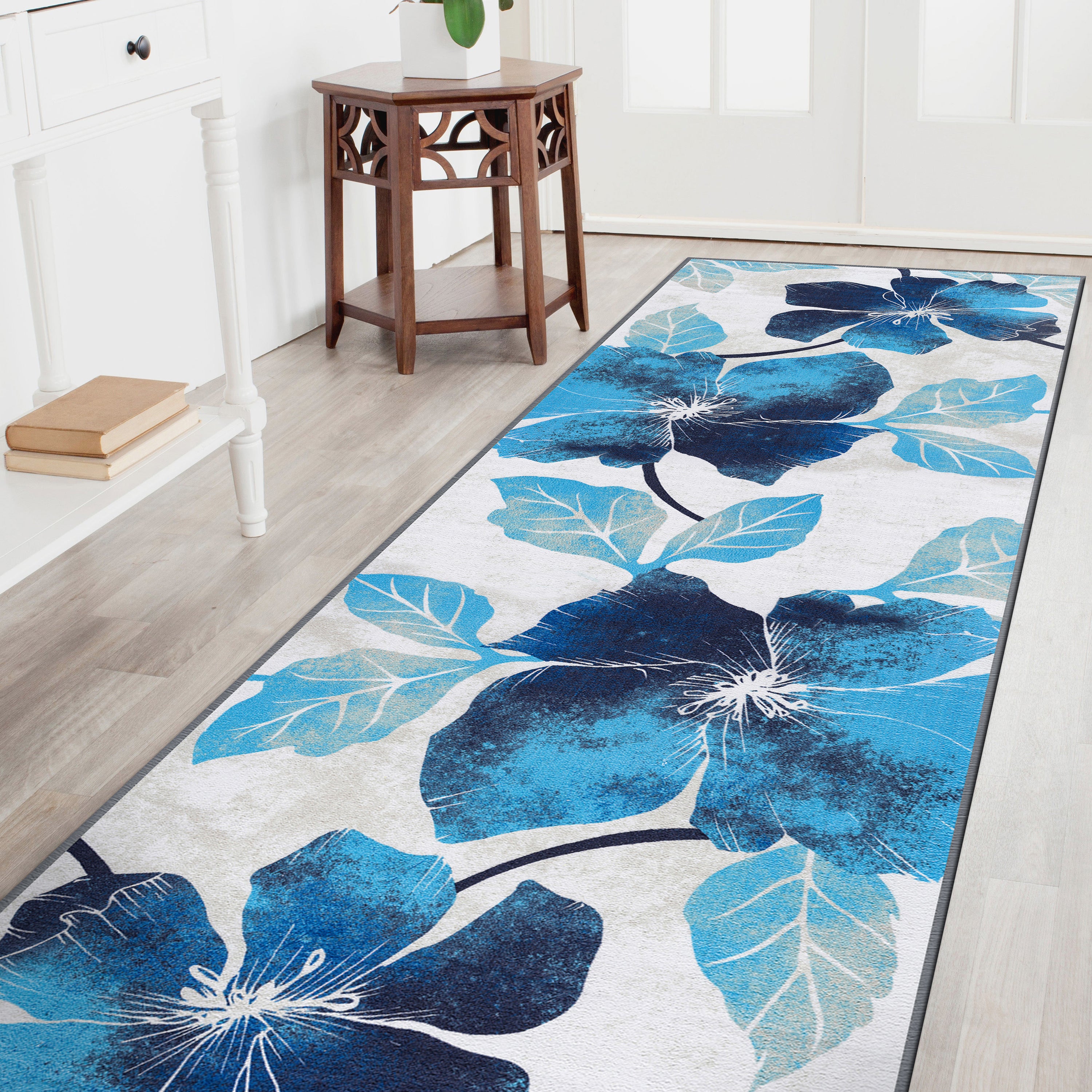 Floral Non-Slip Area Rugs Blue
