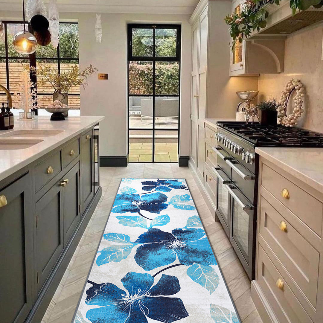 Floral Non-Slip Area Rugs Blue