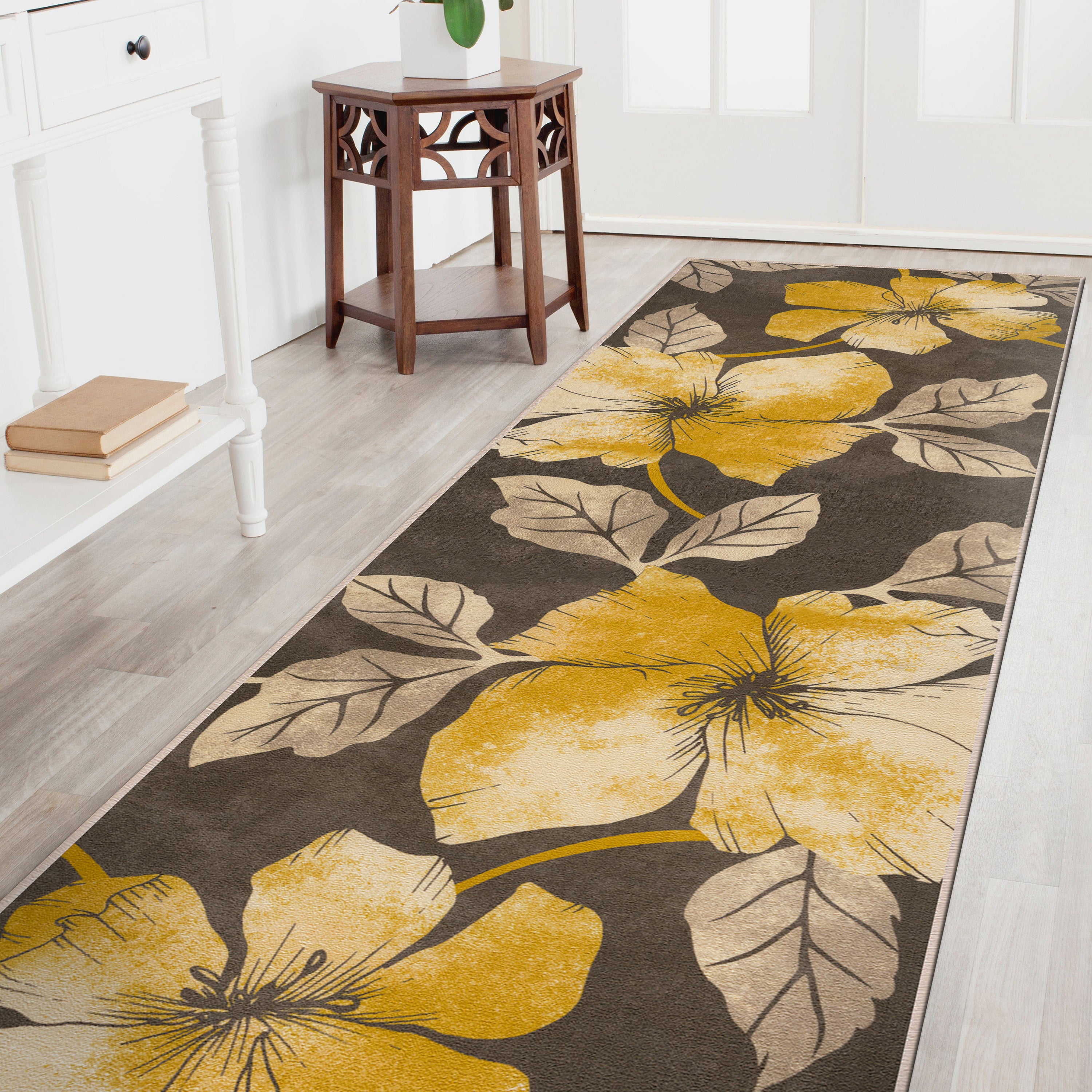 Floral Non-Slip Area Rugs Yellow