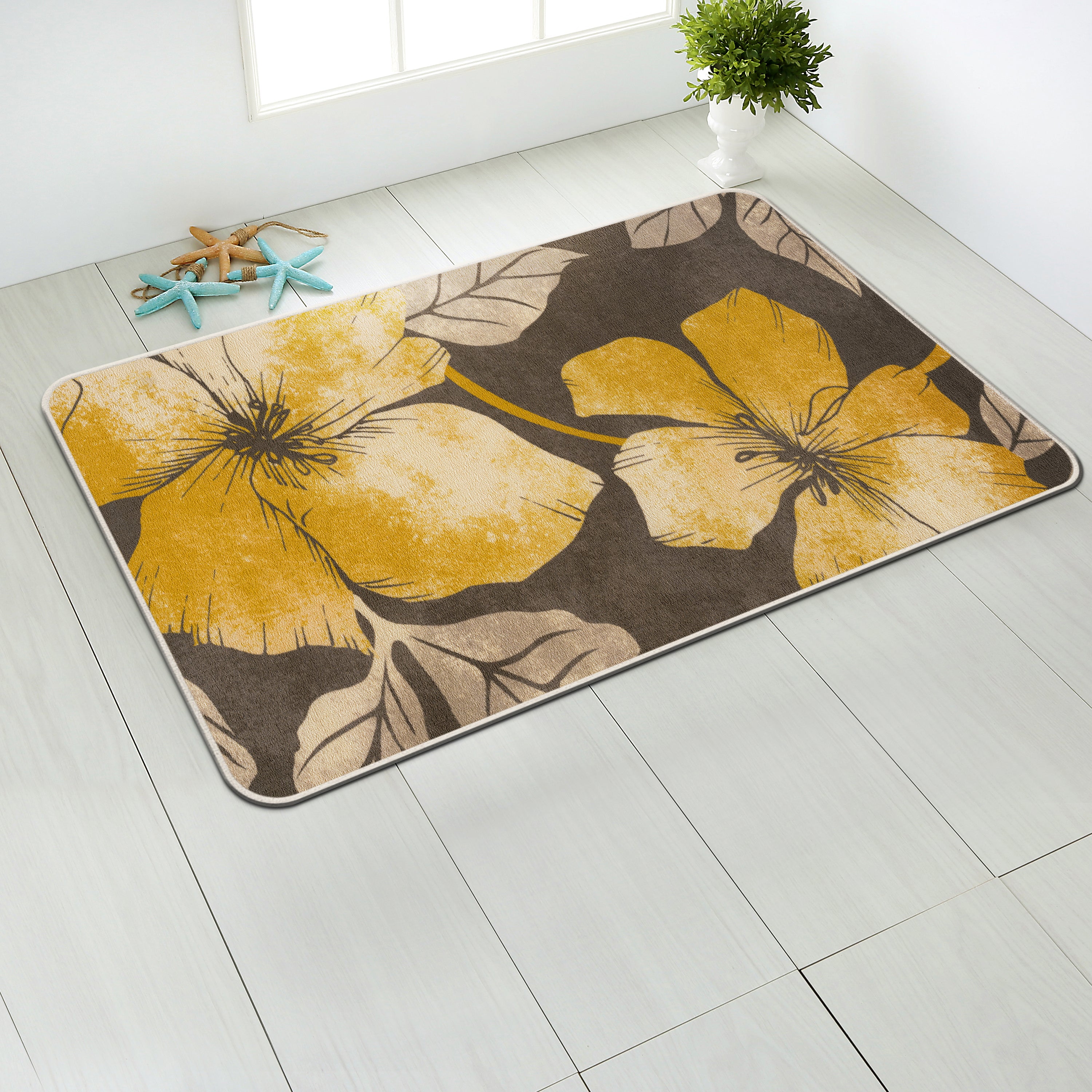 Floral Non-Slip Area Rugs Yellow