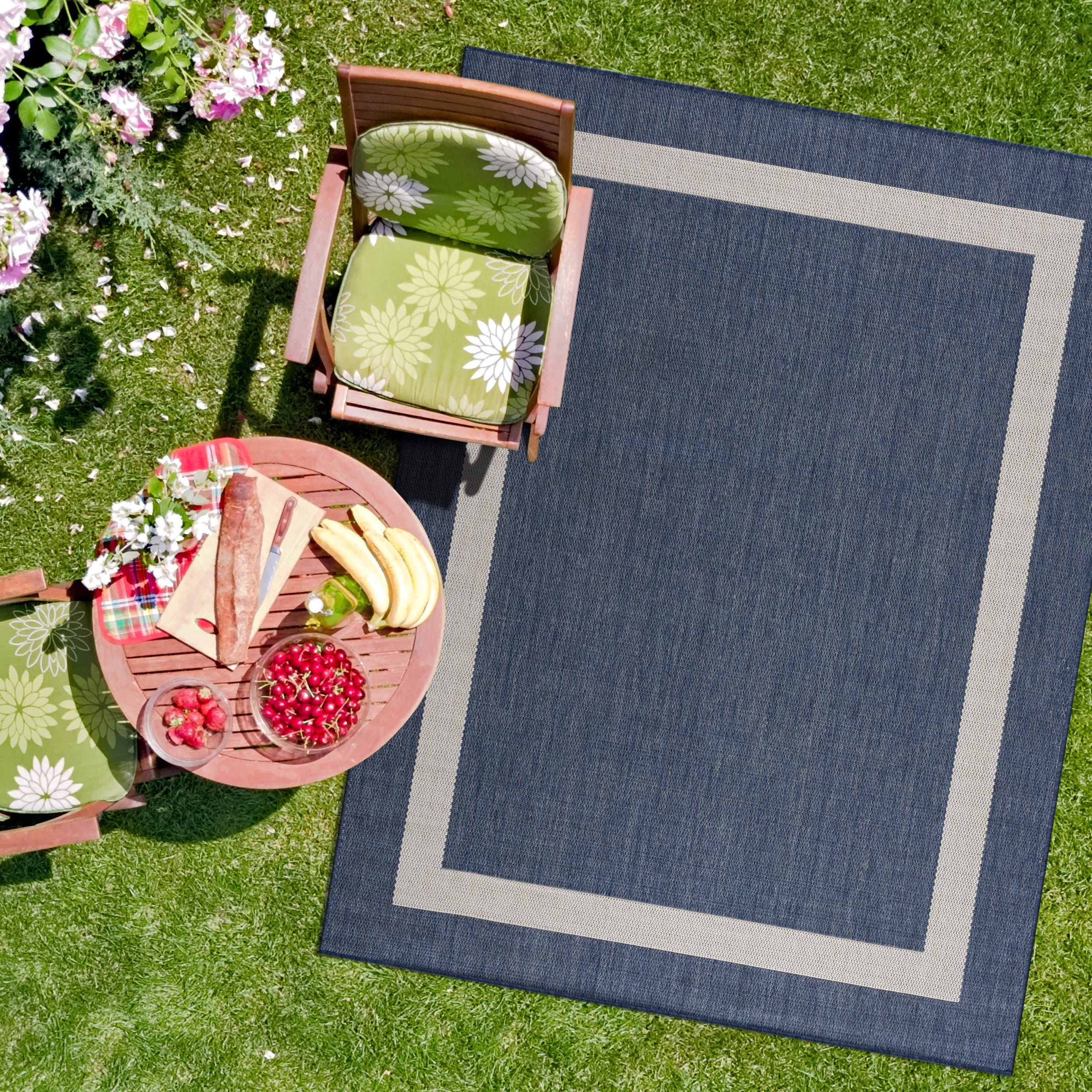 Bordered Outdoor Rugs Blue