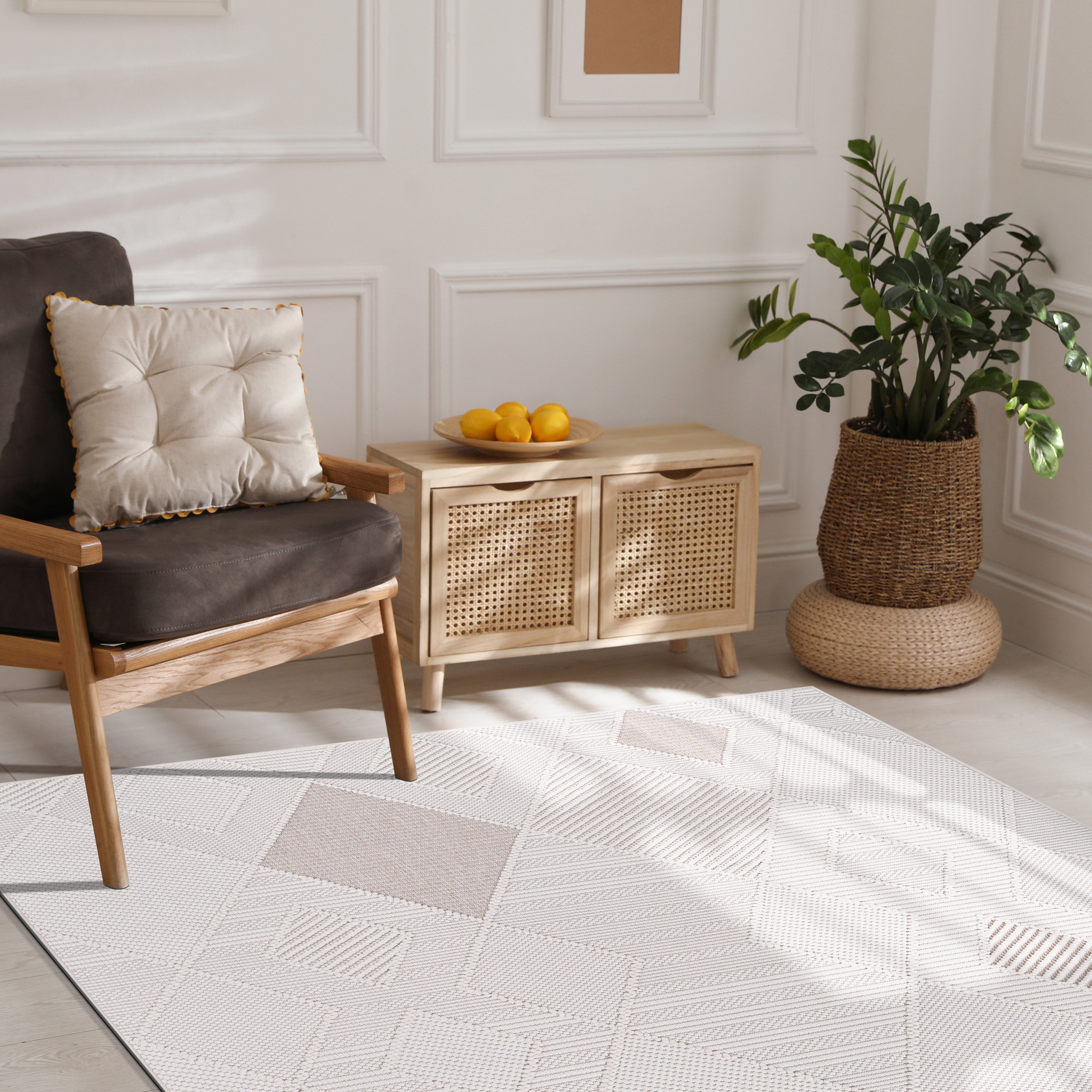 Micro Loop Area Rugs  GY2 - White / Beige