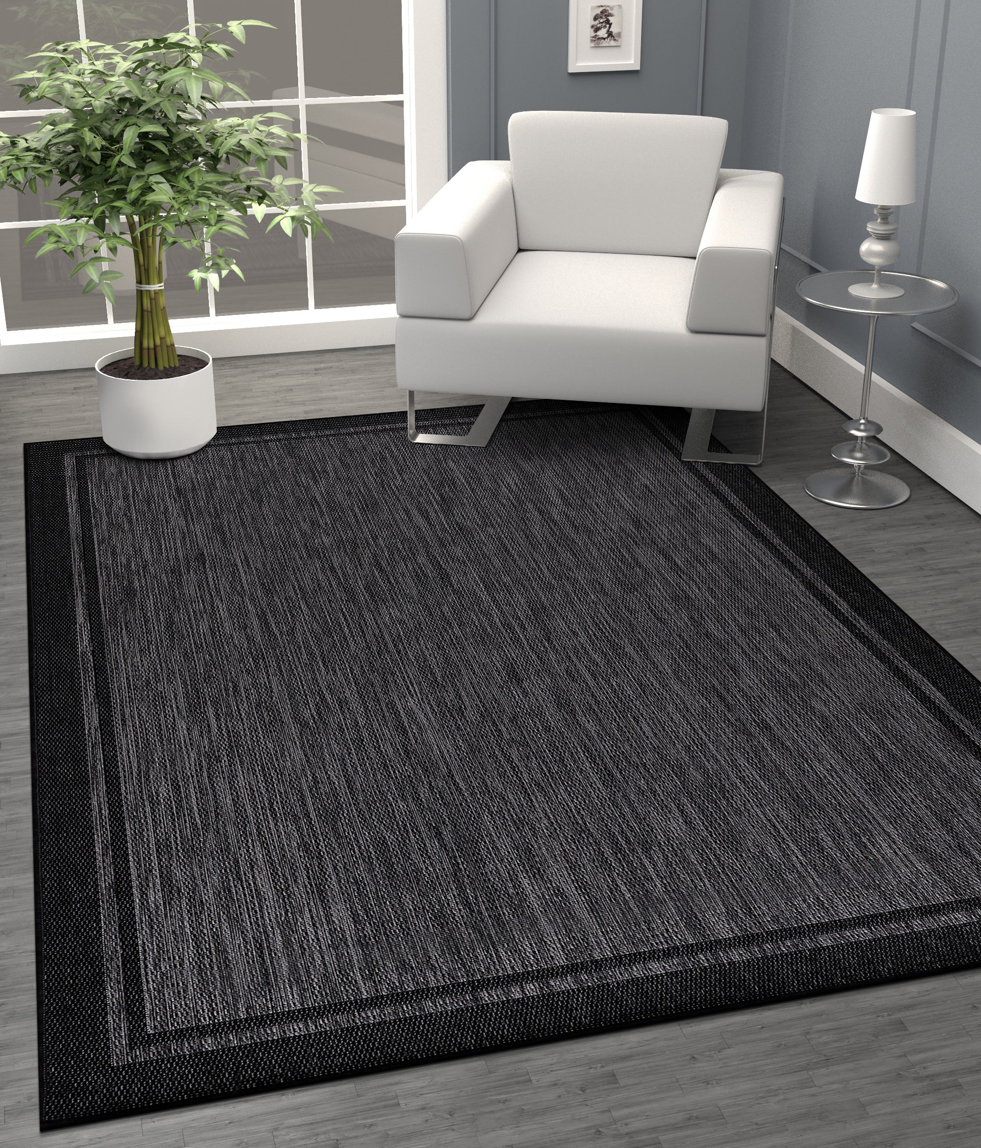 Summer Bordered Outdoor Rug Black