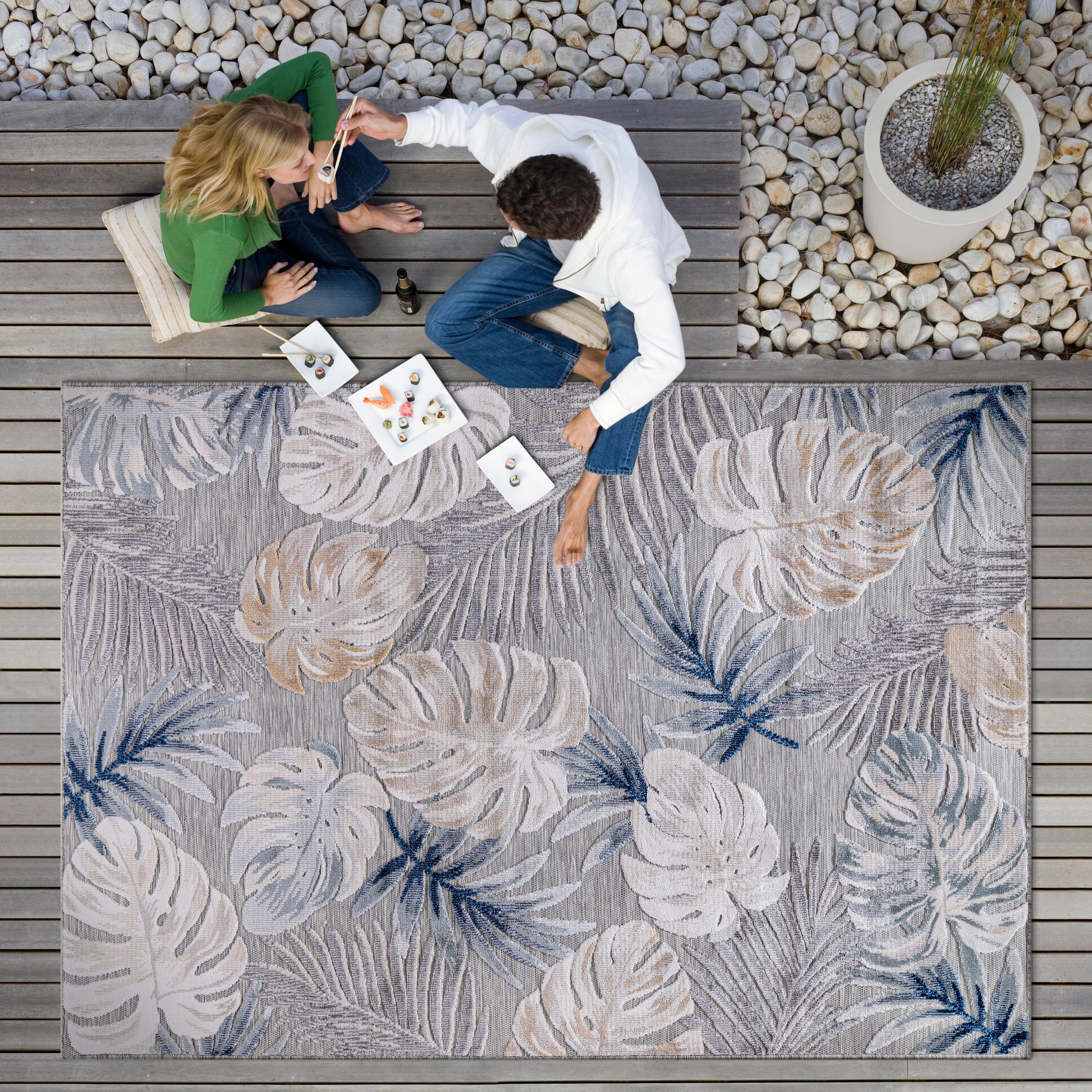 Leaf Outdoor Rug Blue