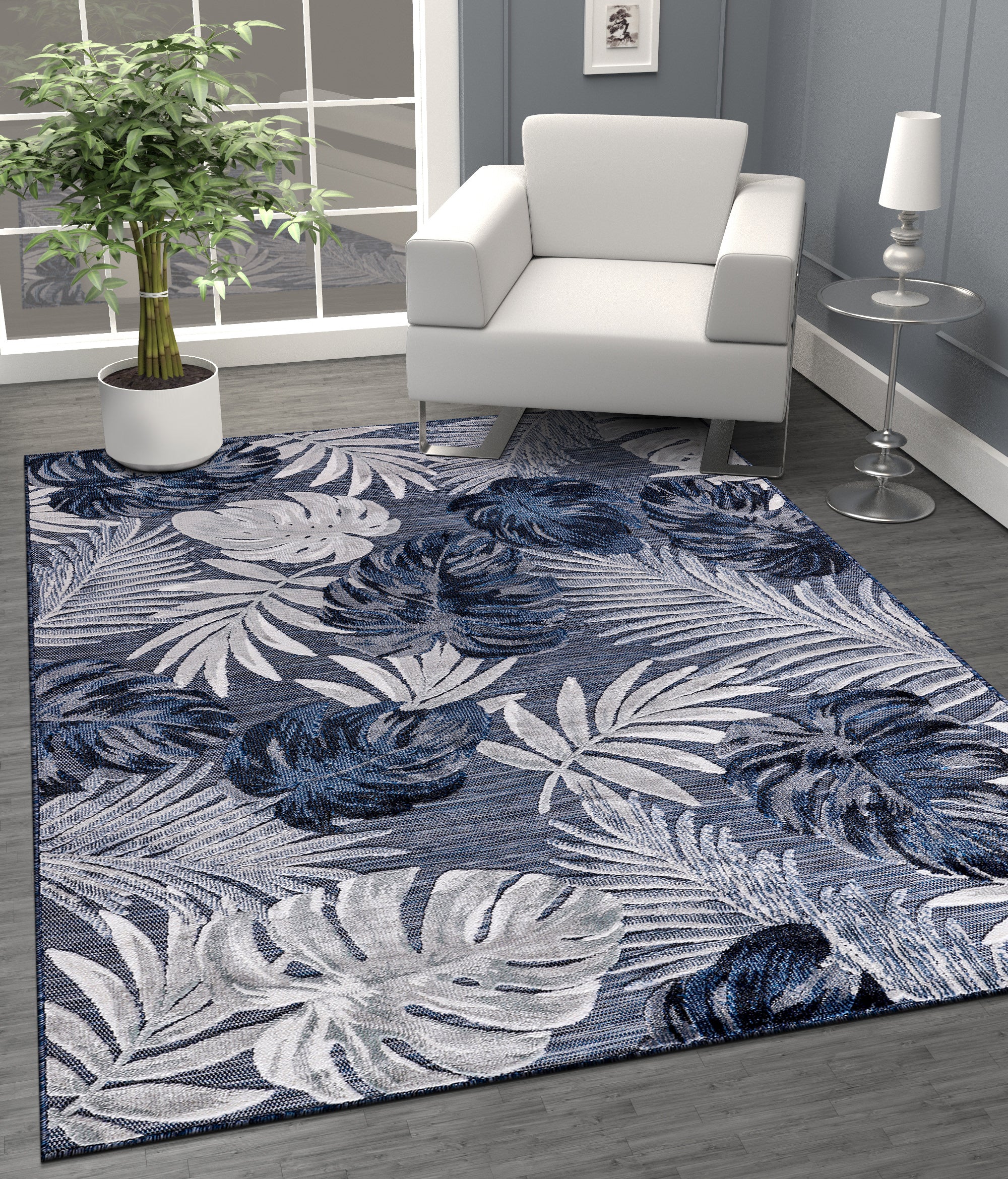 Leaf Outdoor Rug Navy