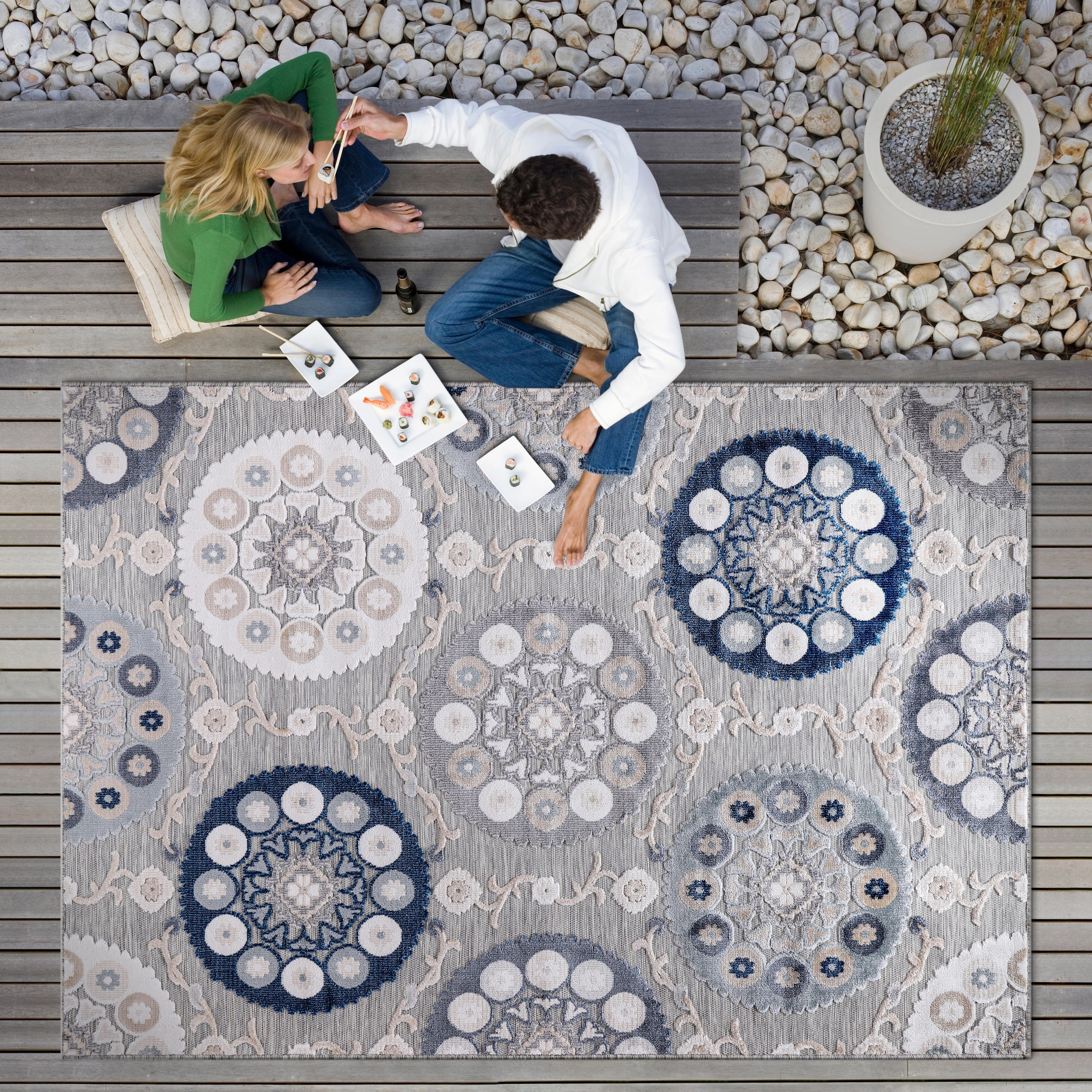 Bohemian Outdoor Rug Blue