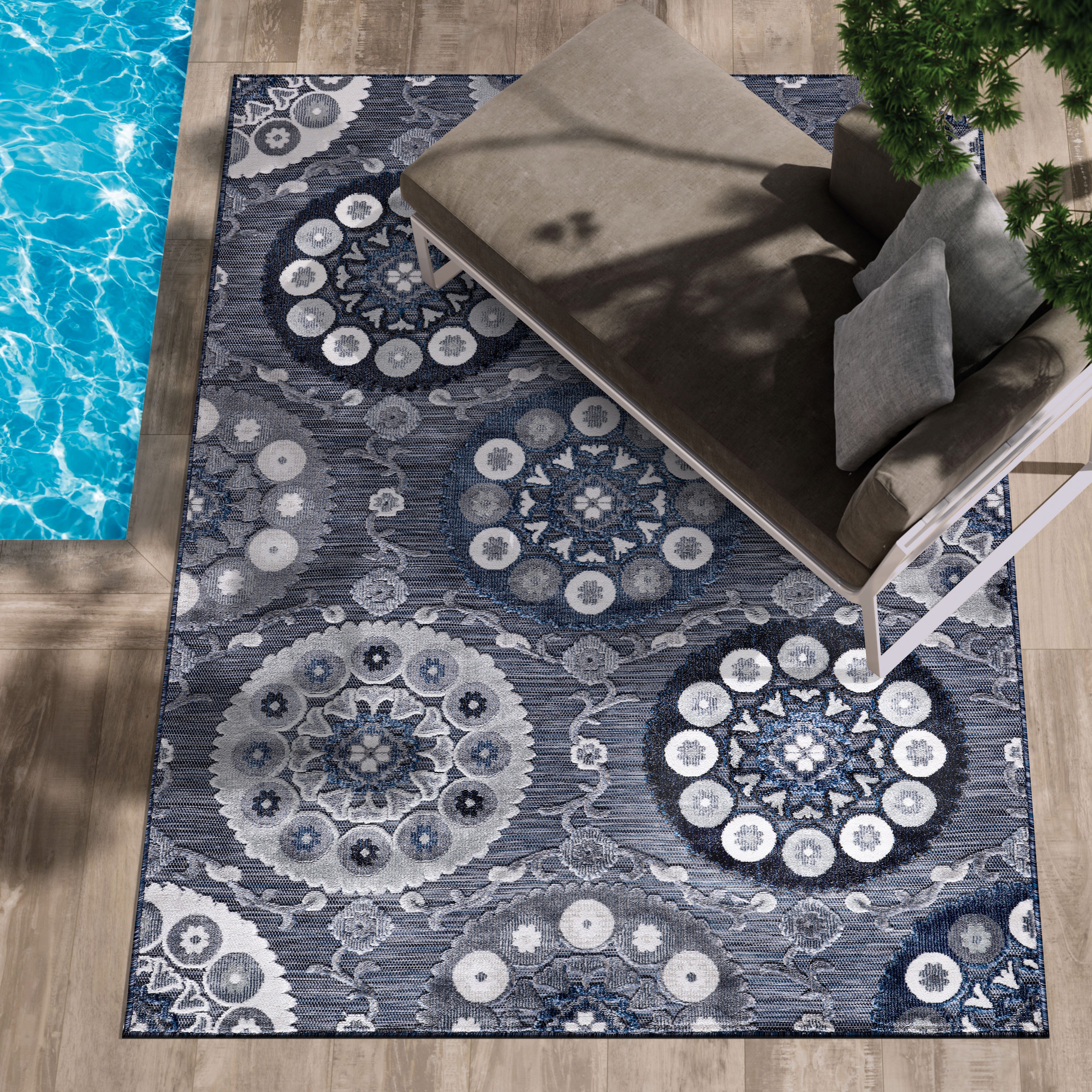 Bohemian Outdoor Rug Navy