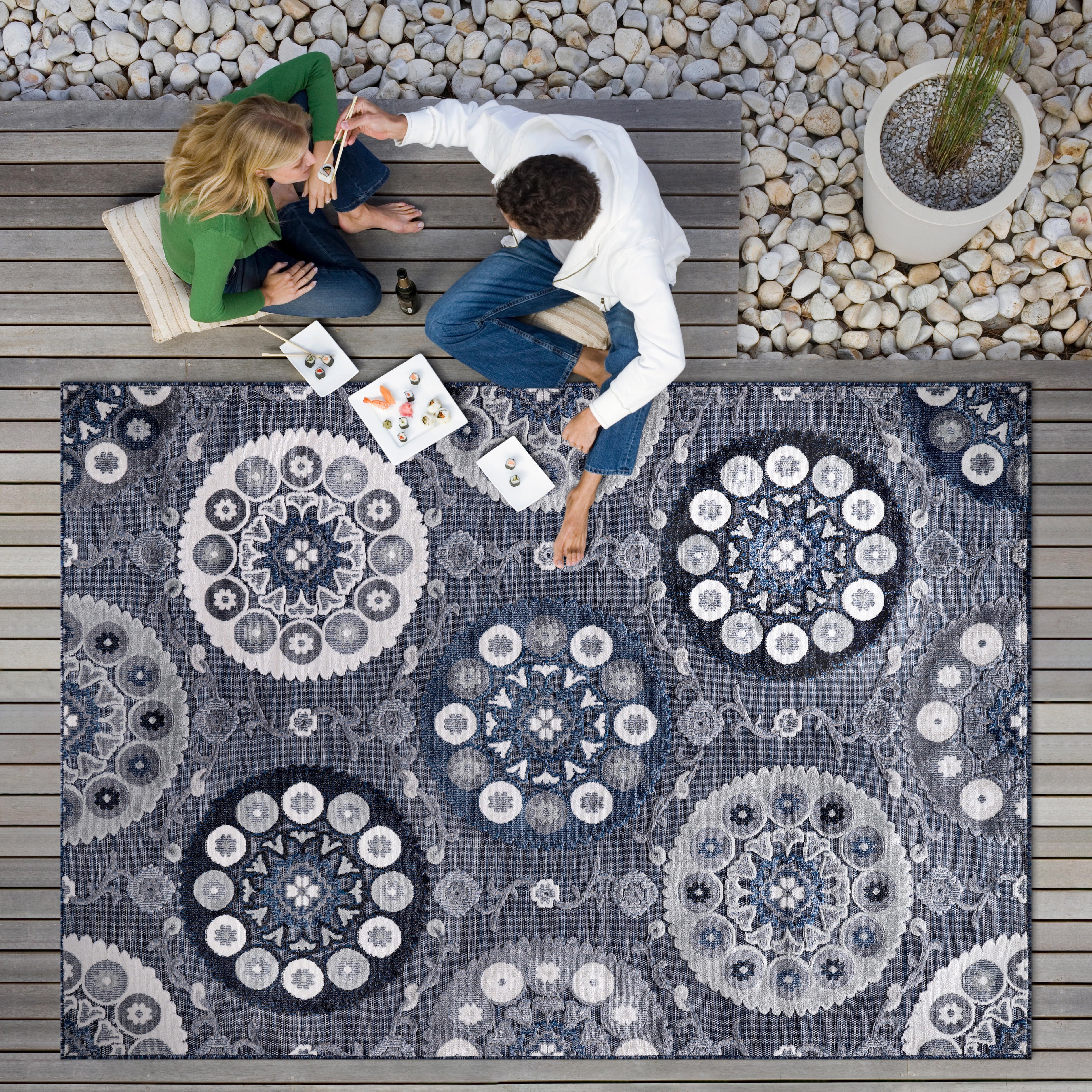 Bohemian Outdoor Rug Navy