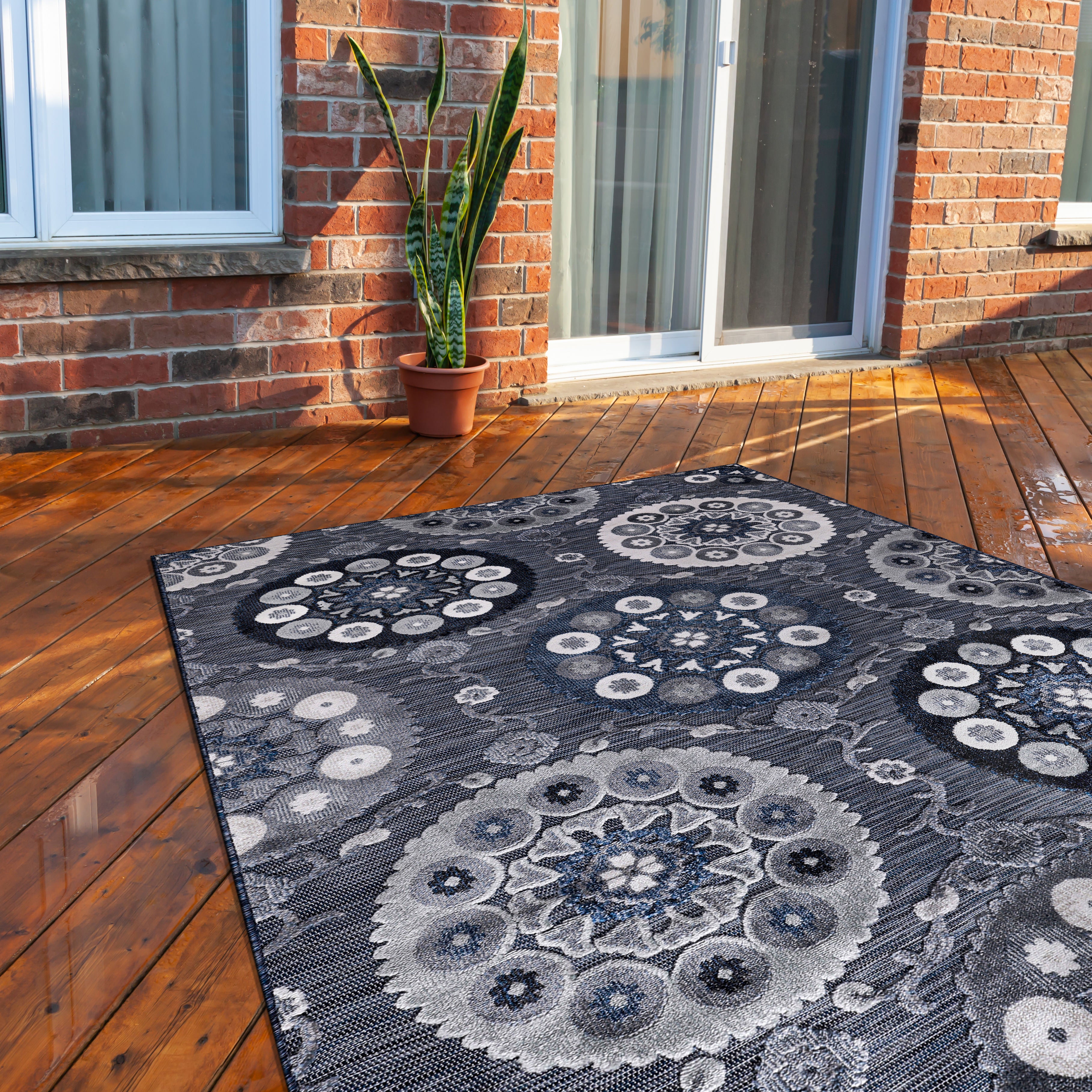 Bohemian Outdoor Rug Navy