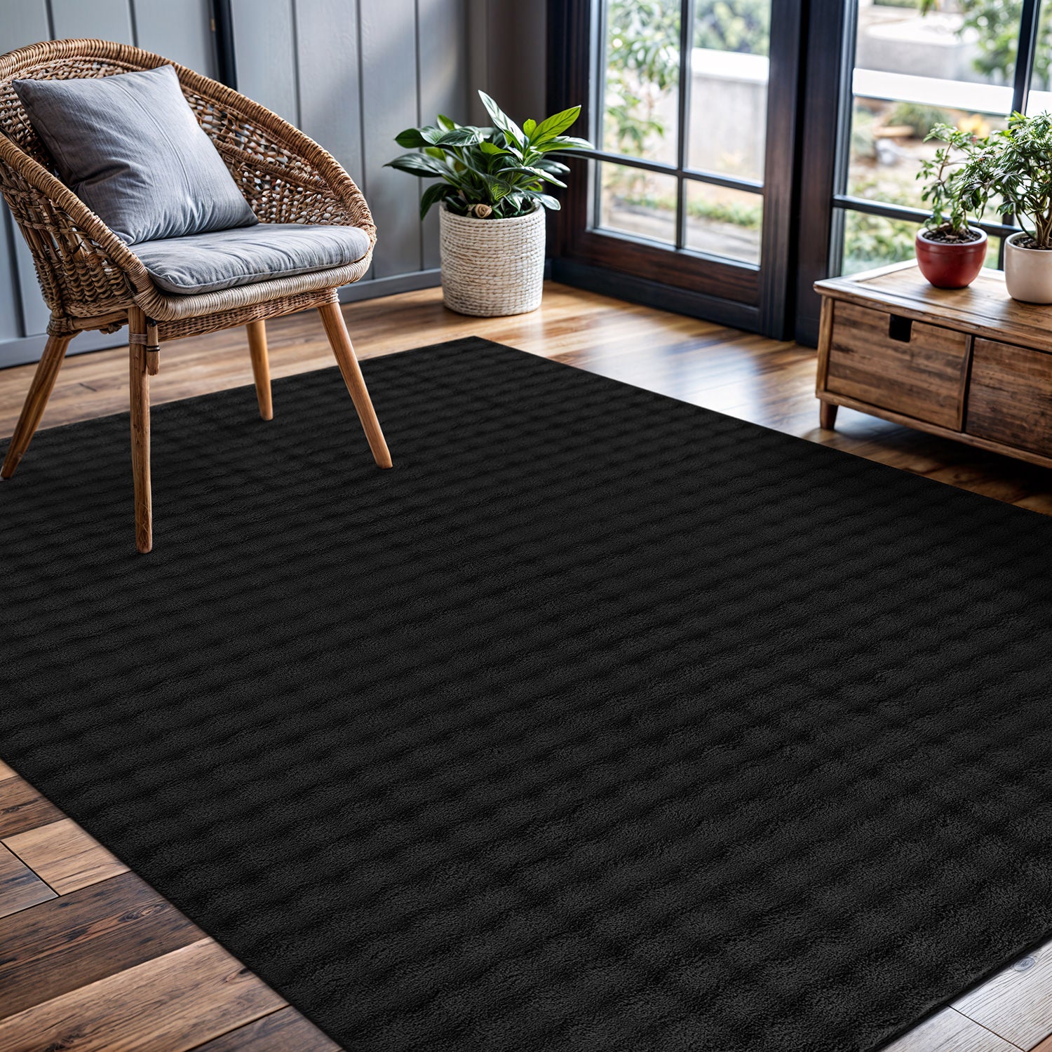 Puff Ultra Soft Plush Area Rugs Black