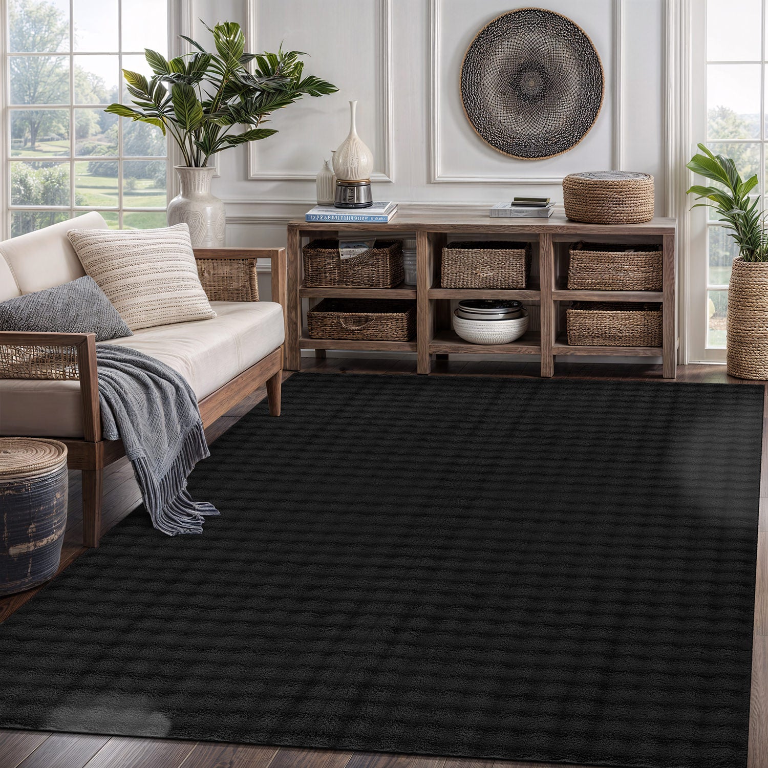 Puff Ultra Soft Plush Area Rugs Black