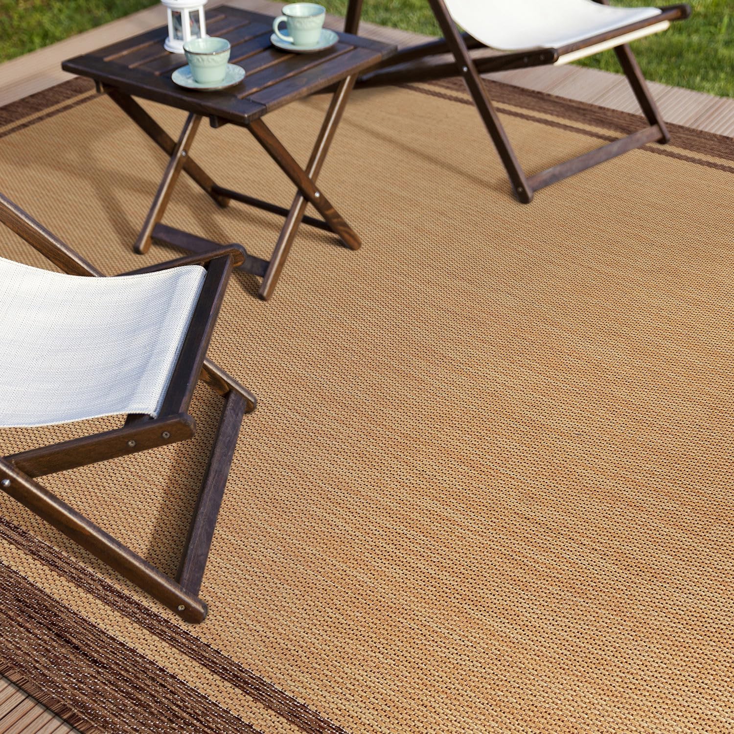 Summer Bordered Outdoor Rug Camel